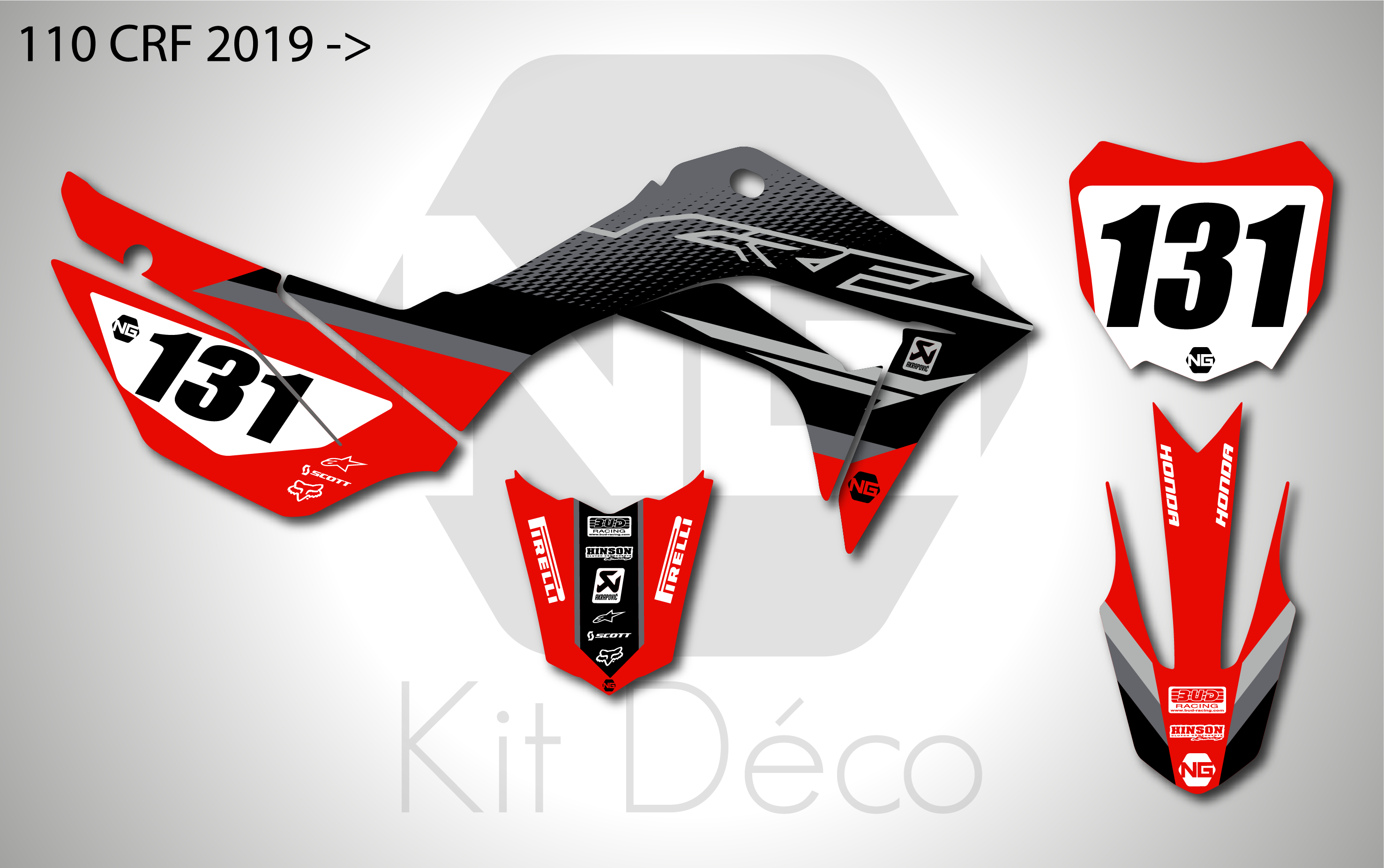 kit déco honda 110 crf 2019 2020 2021 2022 2023 2024 2025 honda motocross pit bike ng strat series mx decals stickers graphcis autocollant_Plan de travail 1