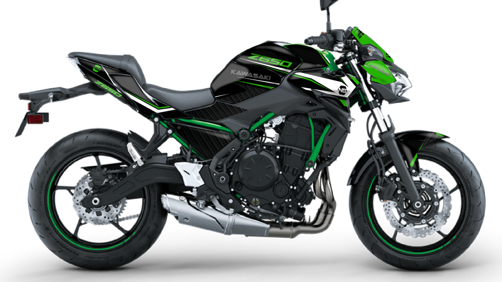 kit déco kawasaki z650 z-650 moto 2020 2021 2022 ng carbon séries decals stickers graphics autocollant montage