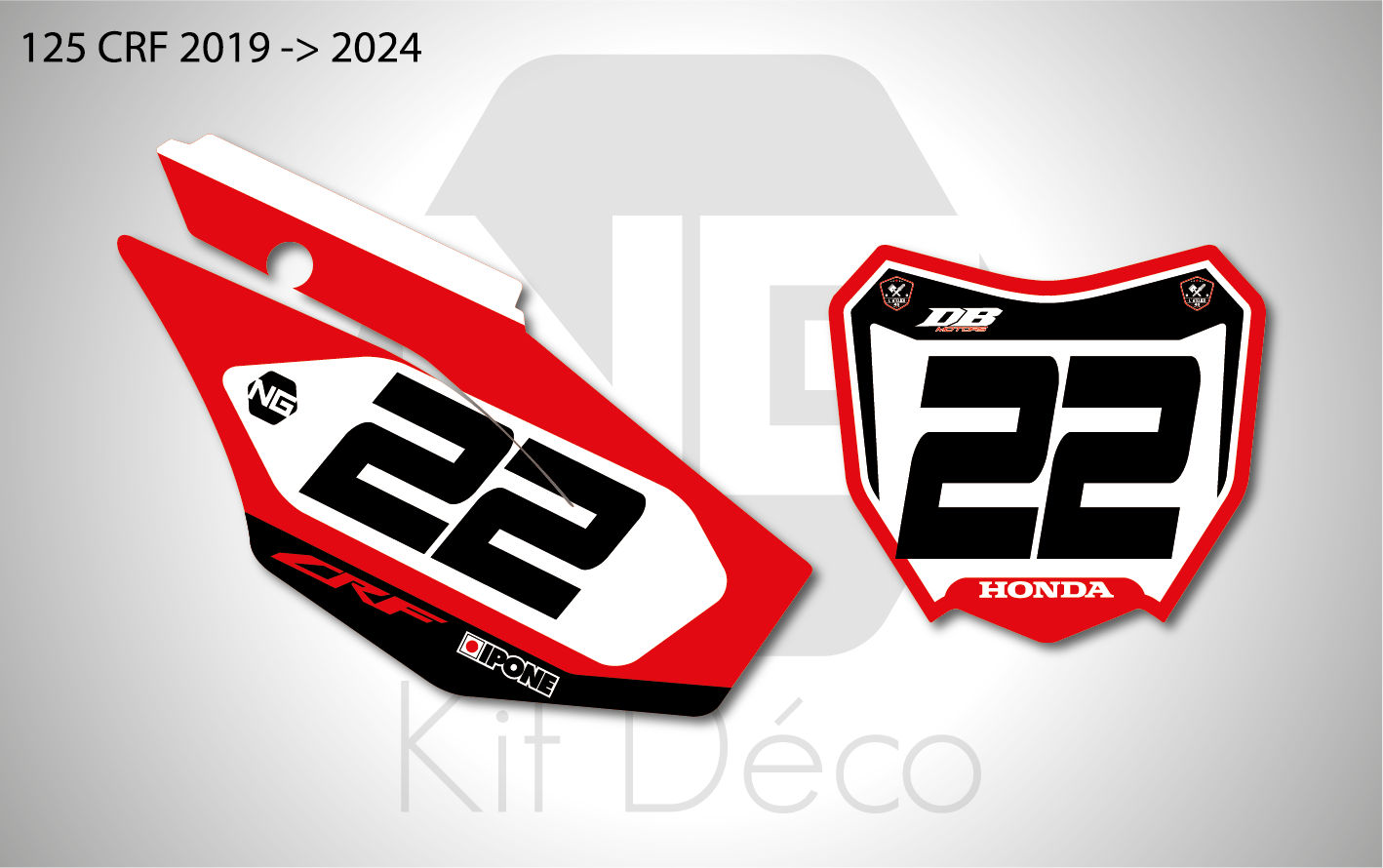 kit déco fond de plaque numéros honda 125 crf 2019 2020 2021 2022 2023 2024 ng db motors 23 motocross mx decals stickers graphcis autocollant adhesifs_Plan de travail 1