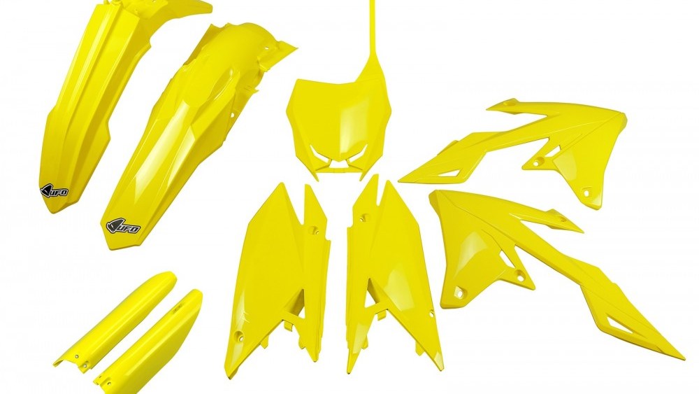 full kit plastique ufo suzuki 250 450 rmz 2018 2019 2020 2021 2022 2023 jaune kit plast