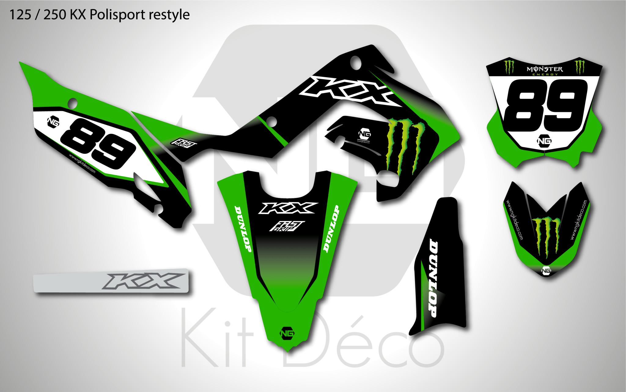 Kit déco Kawasaki KX / KLX / KXF DRAG Séries 60 65 80 85 110 125 250 450