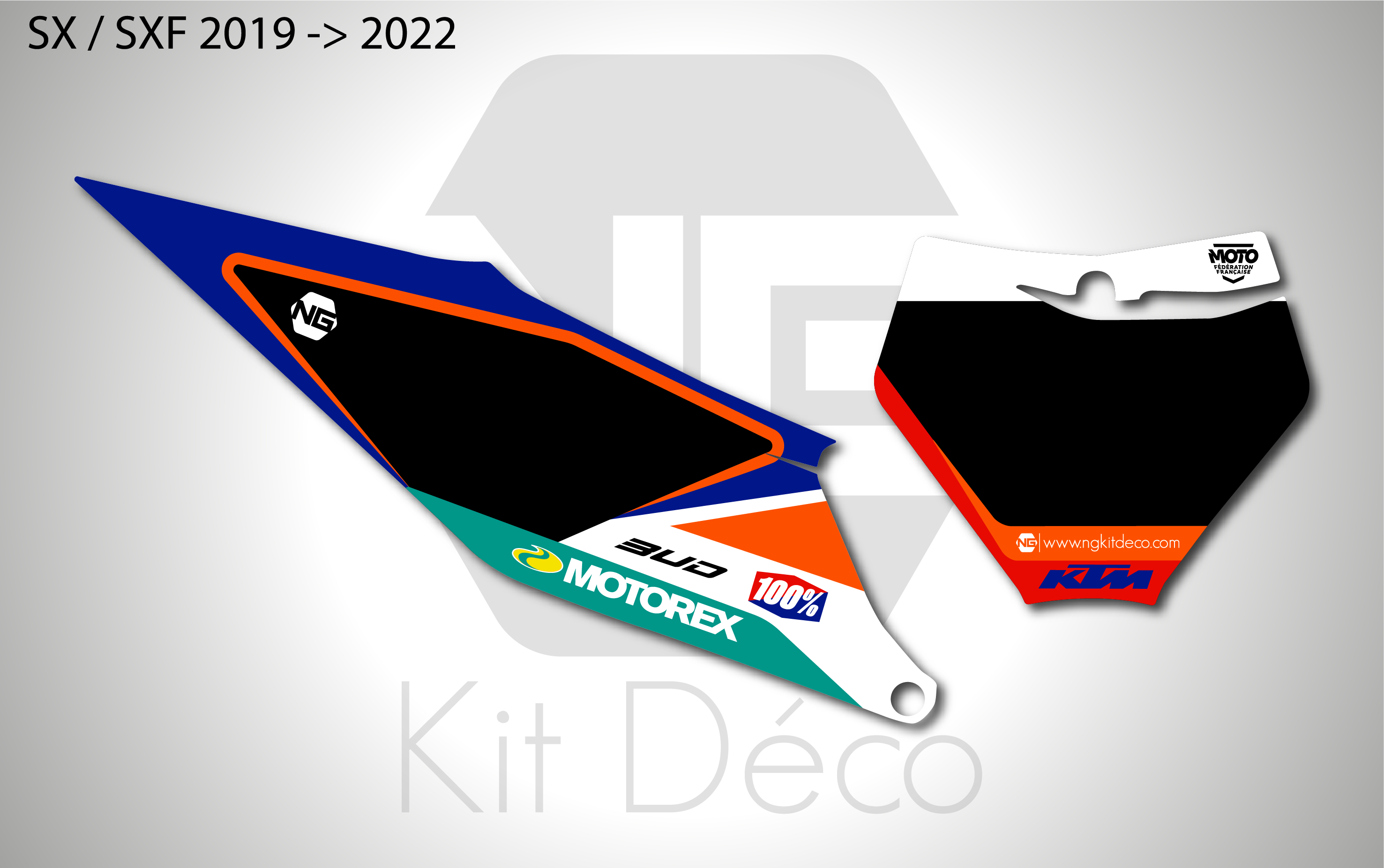 kit déco fond de plaques numéros ktm 125 250 350 450 sx sxf 2019 2020 2021 2022 ng motocross patriot séries mx decals stickers graphics autocollant adhesifs