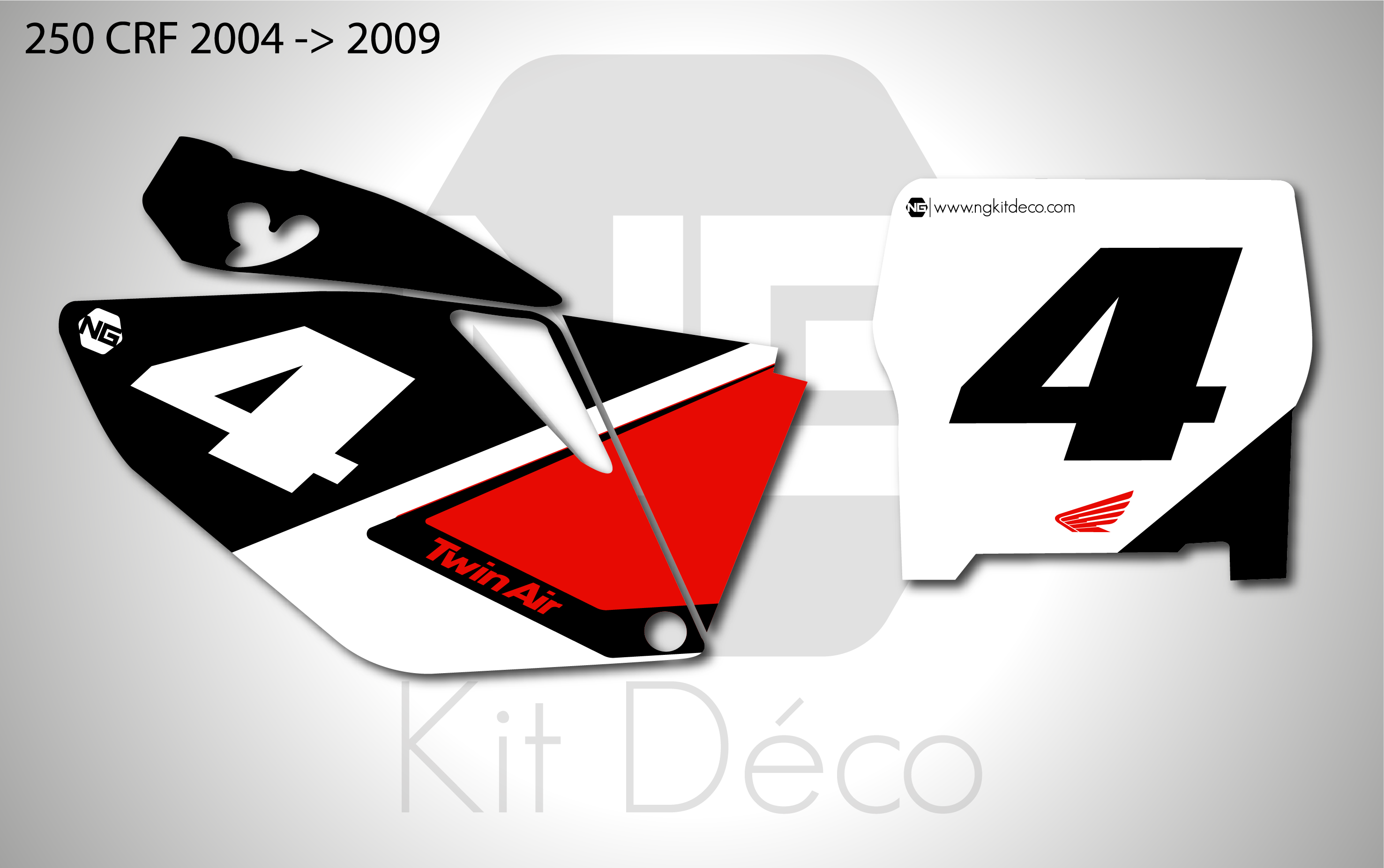 kit déco fond de plaques numéros honda 250 crf 2004 2005 2006 2007 2008 2009 motocross ng mercure séries mx decals stickers graphics autocollant adhesifs