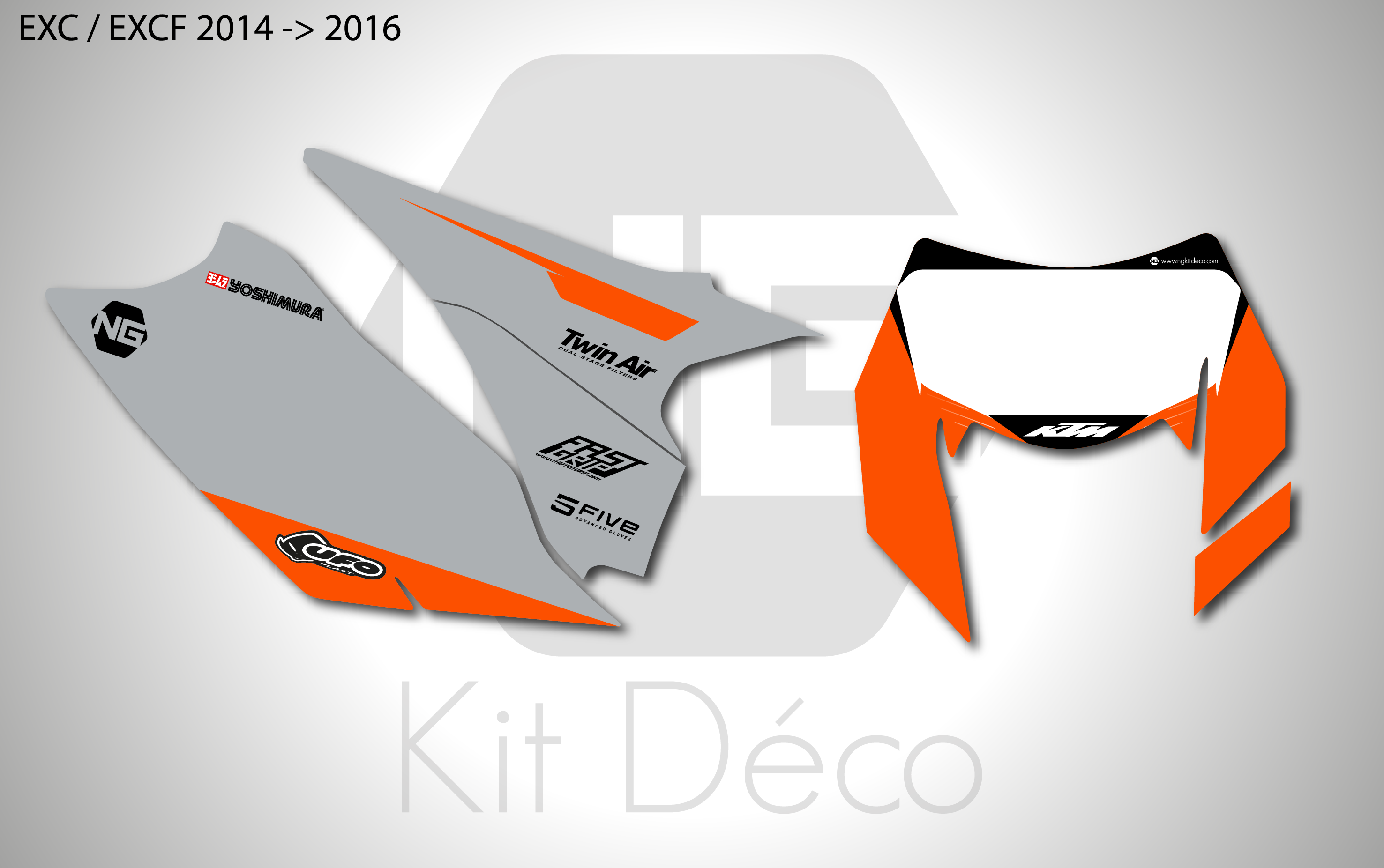 kit déco fond de plaques numéros ng ktm exc excf tpi xcw 125 250 300 350 450 500 2014 2015 2016 enduro bionic series decals stickers graphics autocollant adhesifs