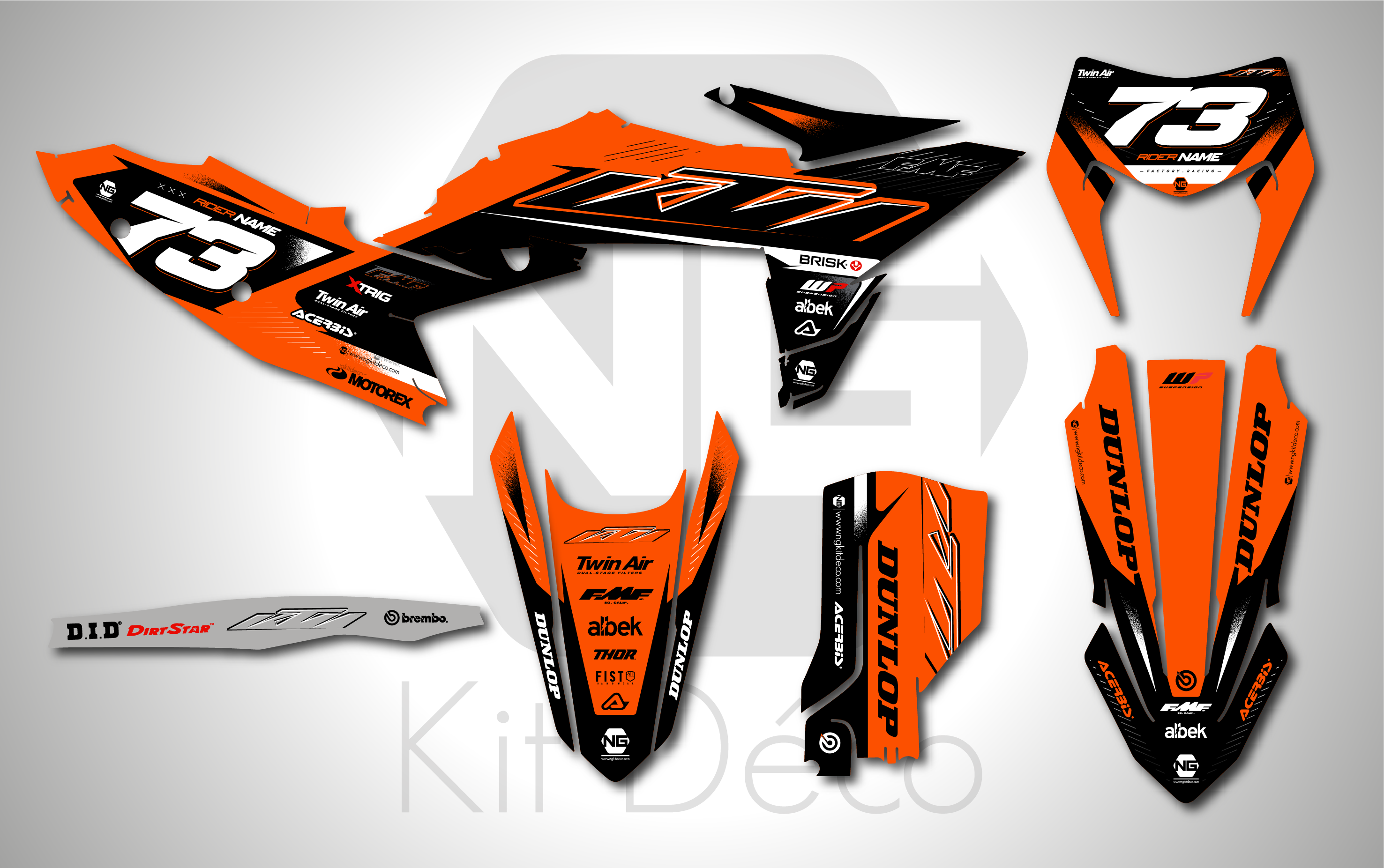 kit déco ktm 125 250 300 350 450 500 exc excf tpi xcw 2026 2027 enduro ng alba series decals stickers graphics autocollant adhesifs