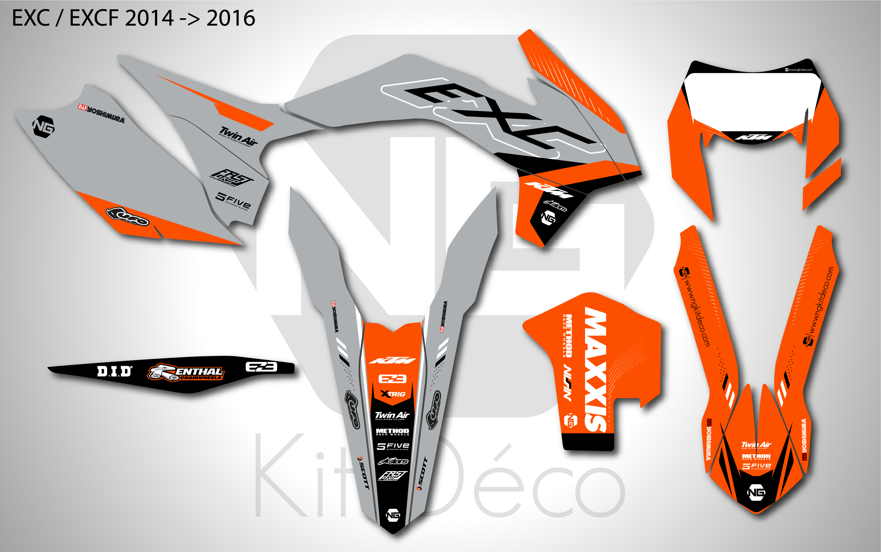 kit déco ng ktm exc excf tpi xcw 125 250 300 350 450 500 2014 2015 2016 enduro bionic series decals stickers graphics autocollant adhesifs