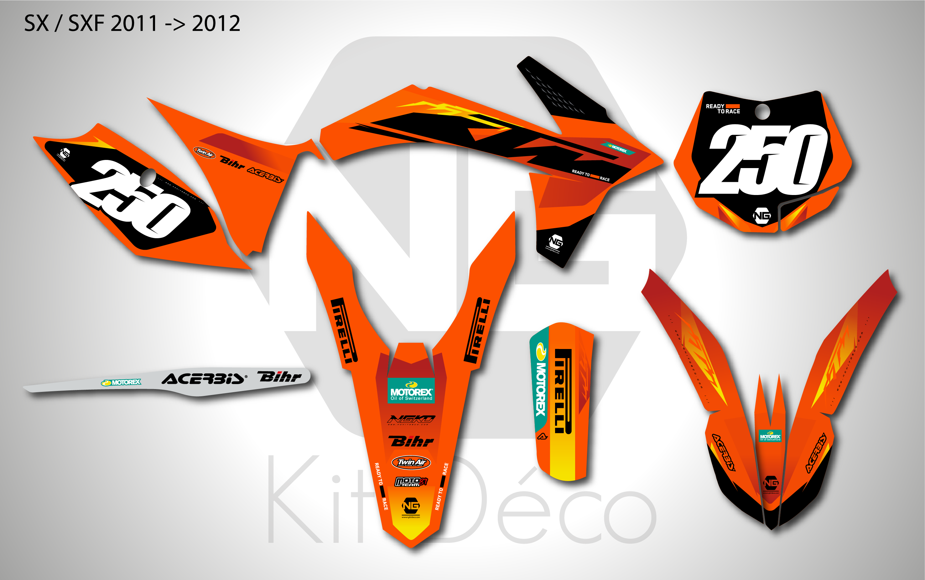 kit déco 125 250 350 450 sx sxf 2011 2012 ktm motocross ng origine originality 2025 mx decals stickers graphics autocollant adhesifs