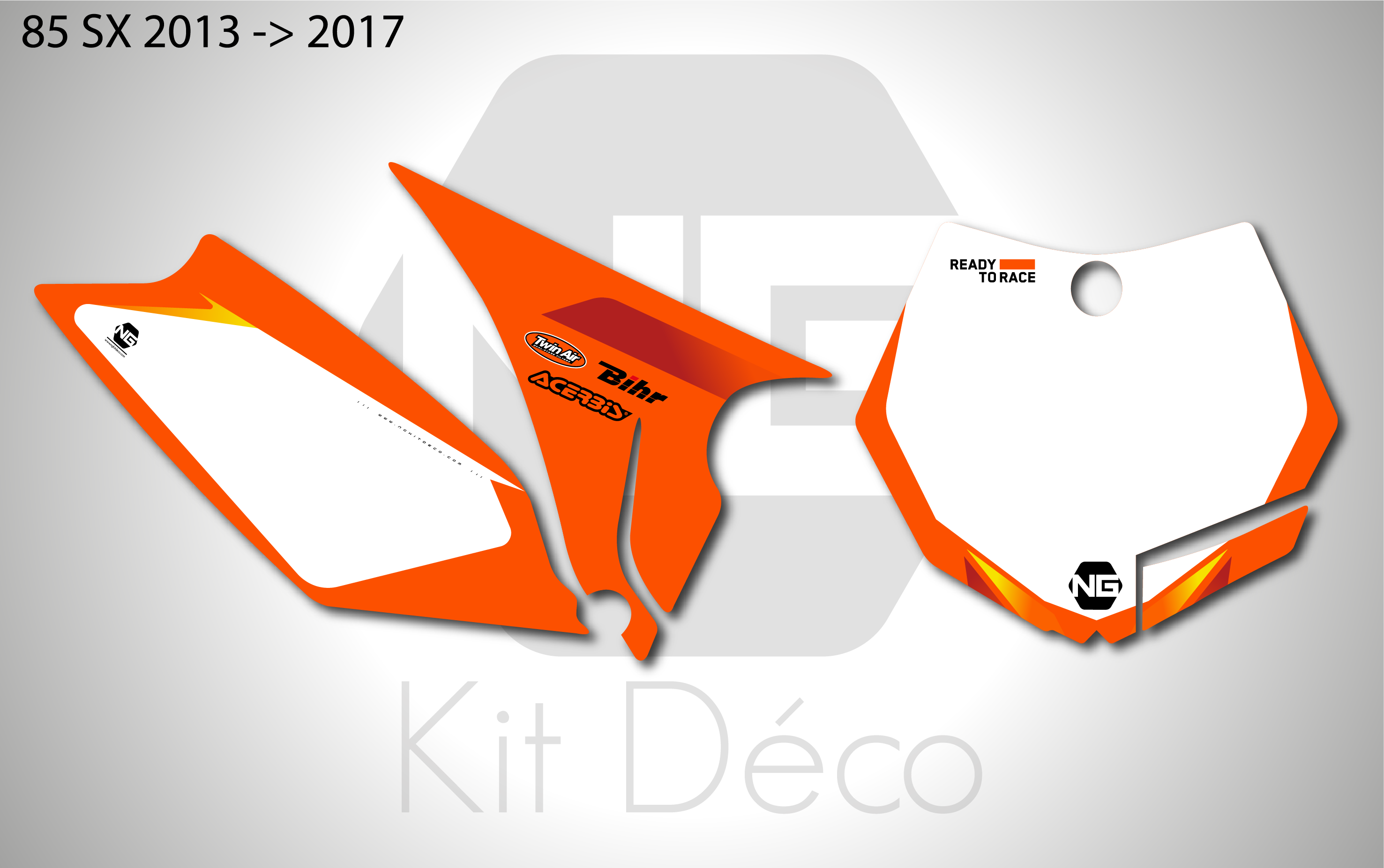 kit déco fond de plaque numéros 85 sx 2013 2014 2015 2016 2017 ktm ng motocross origine oem originality 2025 mx decals stickers graphics autocollant adhesifs