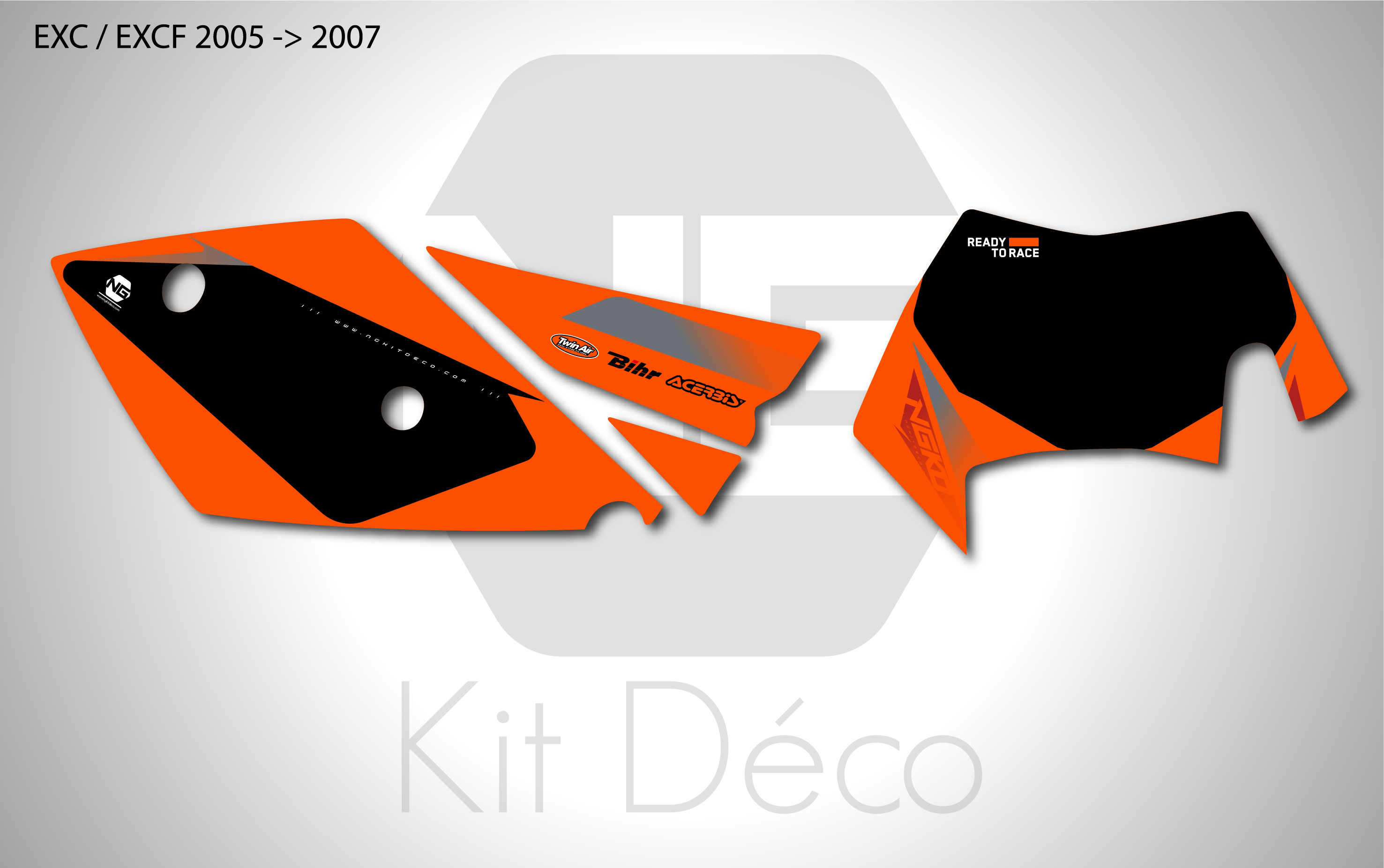 kit déco fond de plaques numéros ktm 125 200 250 300 350 450 500 exc exc tpi xcw 2005 2006 2007 enduro ng originality 2025 decals stickers graphics autocollant adhesifs_Plan de travail 1