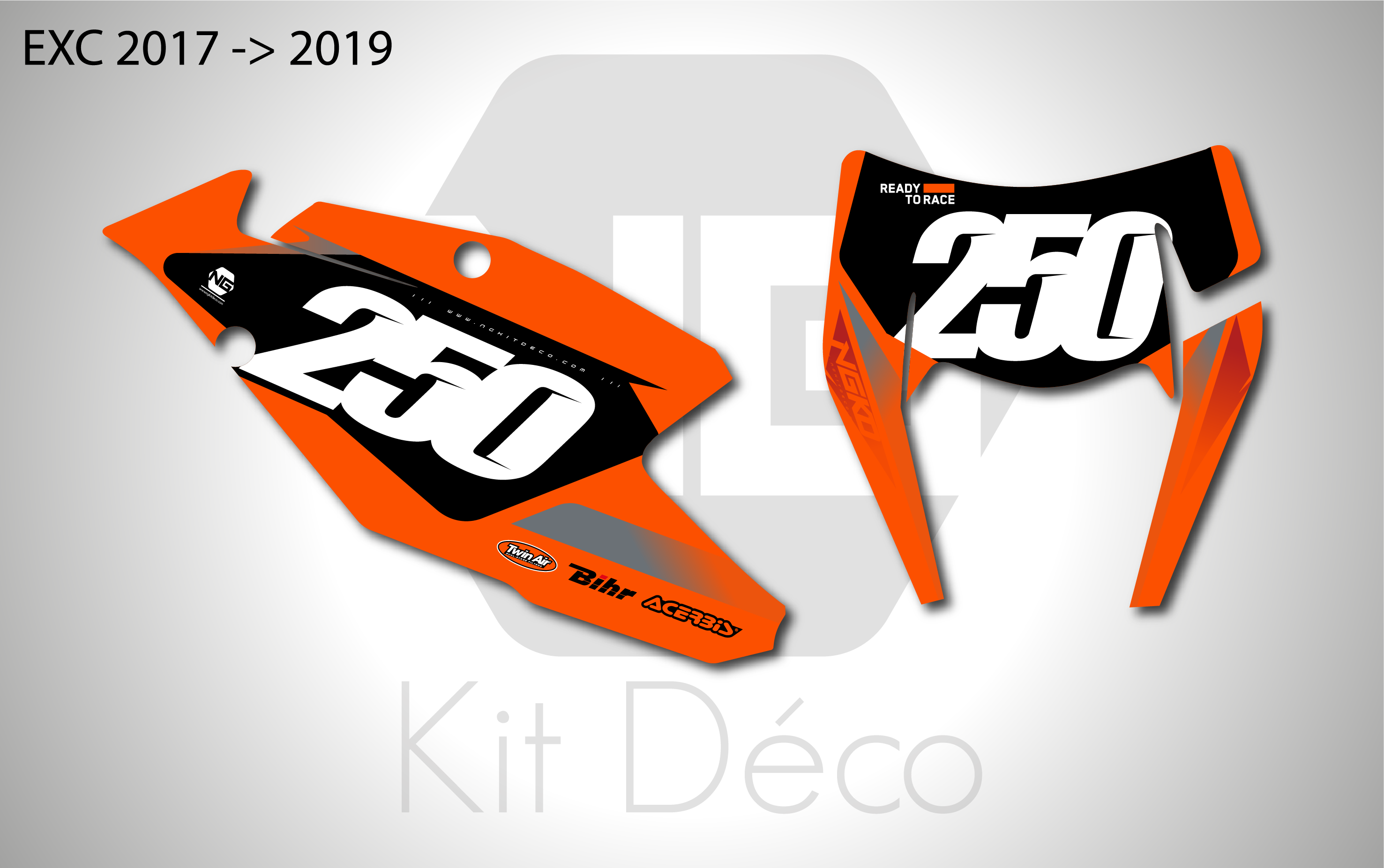 kit déco fond de plaques numéros ktm 125 250 300 350 450 500 exc excf tpi xcw 2017 2018 2019 enduro ng team origine 2025 decals stickers graphics autocollant adhesifs_Plan de travail 1