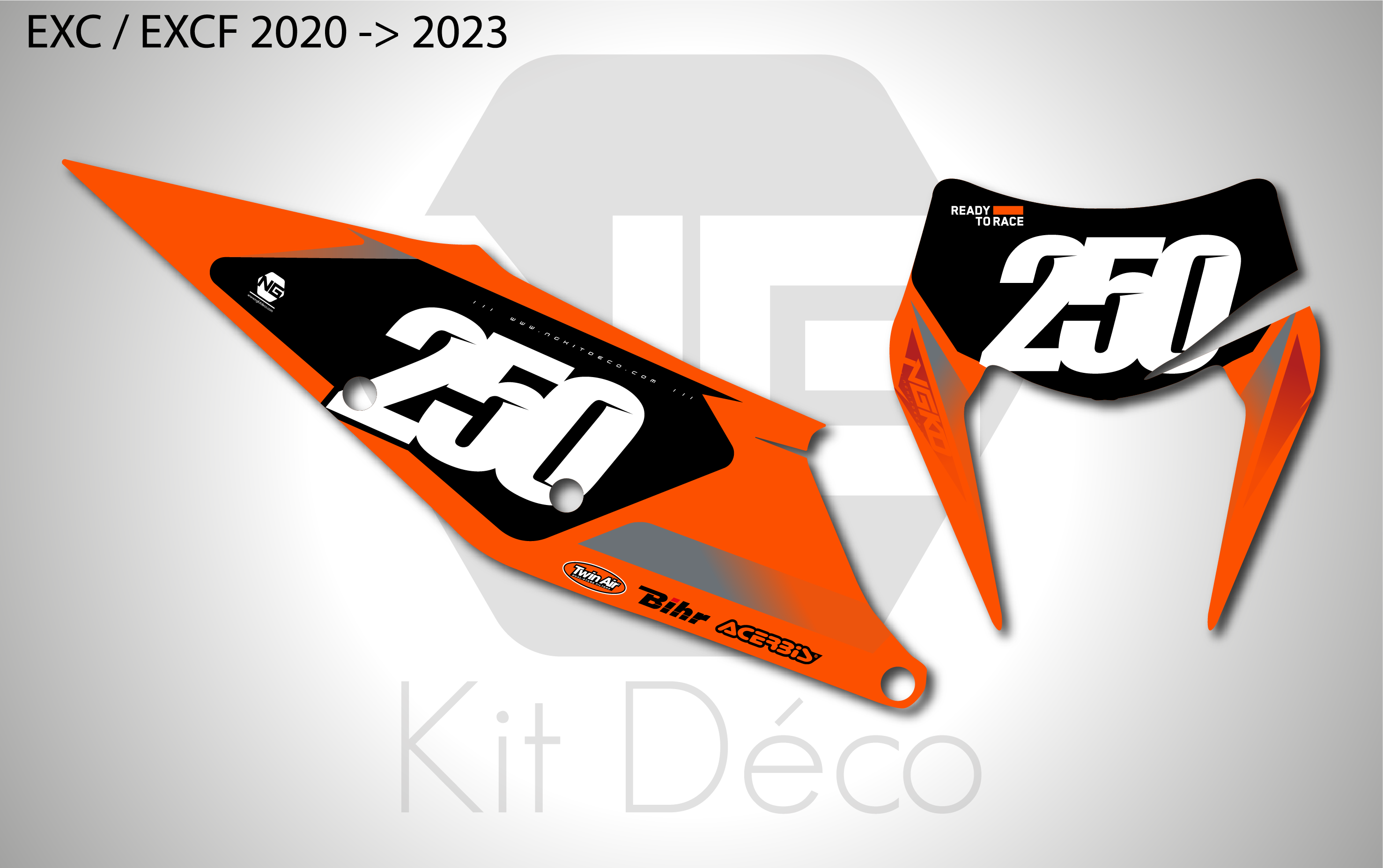 kit déco fond de plaques numéros ktm 125 250 300 350 450 500 exc excf tpi xcw 2020 2021 2022 2023 enduro ng origine 2025 decals stickers graphics autocollant adhesifs_Plan de travail 1