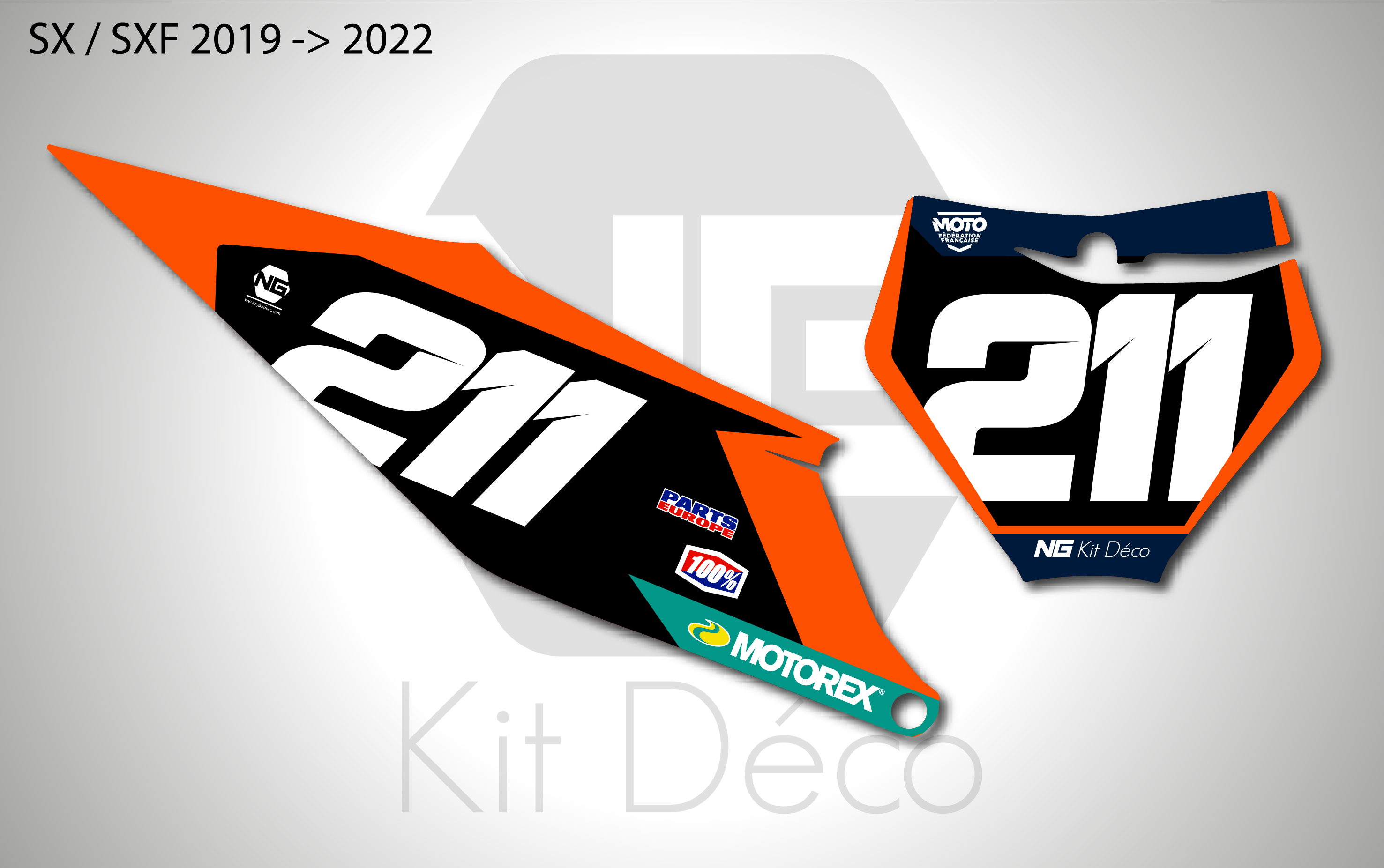 kit déco fond de plaque numéros ktm 125 250 350 450 sx sxf 2019 2020 2021 2022 ng motocross team vdl 2025 mx decals stickers graphics autocollant adhesifs_Plan de travail 1
