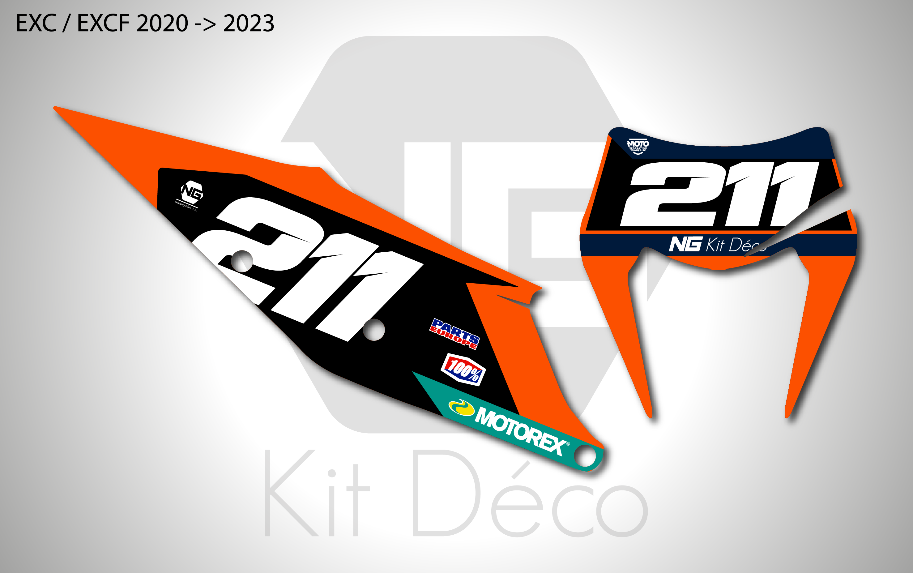 kit déco fond de plaques numéros ktm 125 250 300 350 450 500 exc excf tpi xcw 2020 2021 2022 2023 enduro ng team VDL 2025 decals stickers graphics autocollant adhesifs_Plan de travail 1
