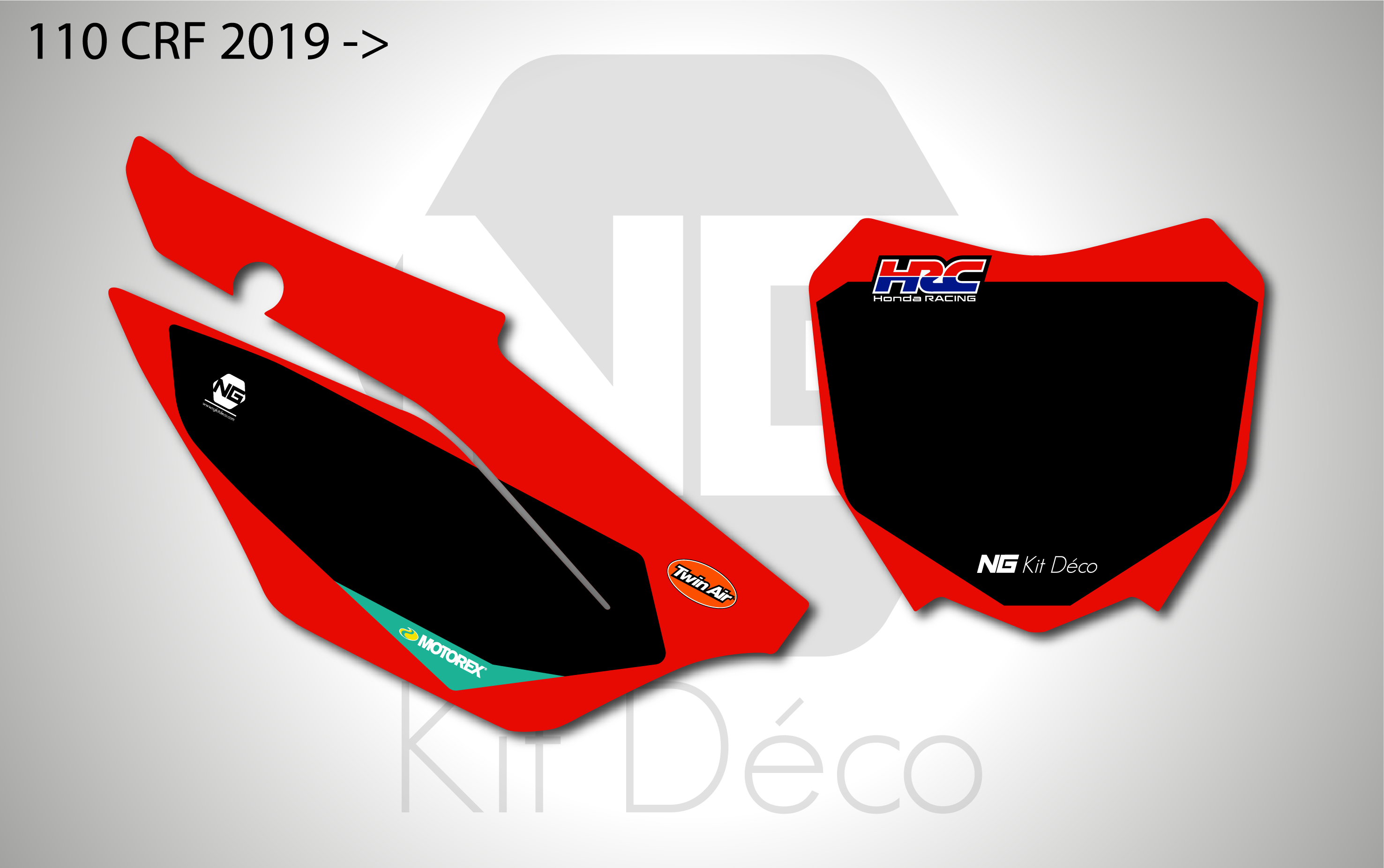 kit déco fond de plaques numéros honda 110 crf 2019 2020 2021 2022 2023 2024 2025 2026 2027 honda motocross pit bike ng line series mx decals stickers graphcis autocollant