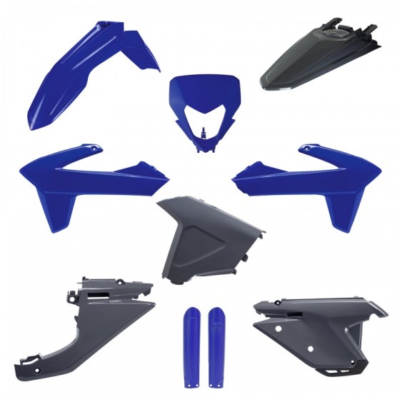 kit plastique 125 250 300 350 450 500 se sef sherco 2025 kit complet polisport bleu gris