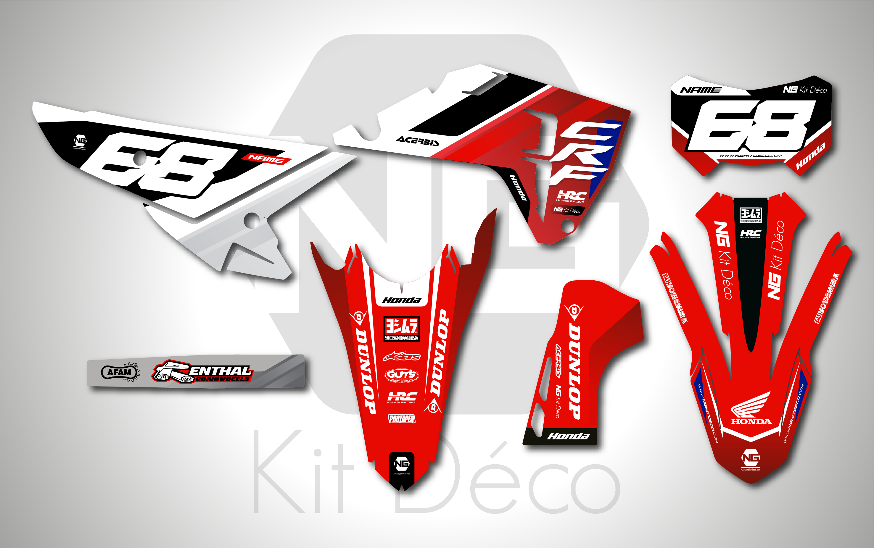 kit déco 250 300 400 450 crf rx honda red moto enduro 2025 2026 ng anaheim séries mx decals stickers graphics autocollant adhésifs_Plan de travail 1