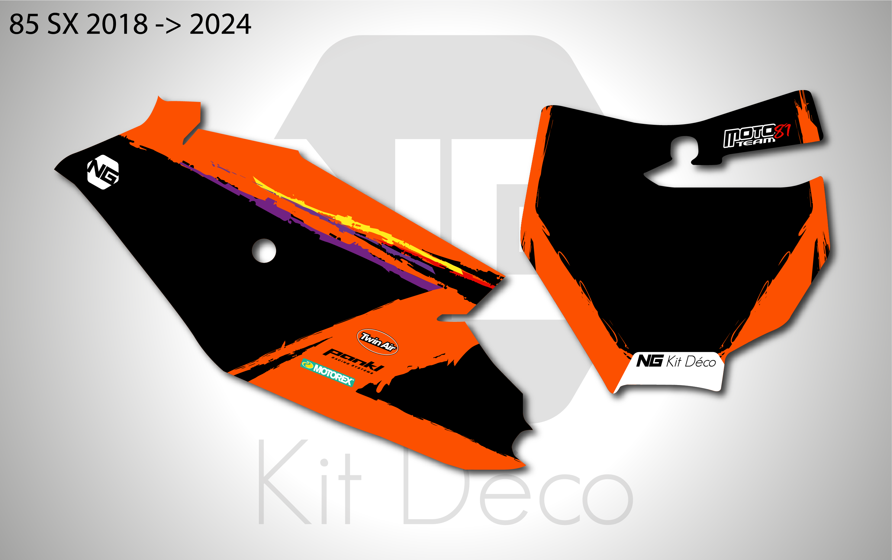 kit déco fond de plaques numéros 85 sx ktm 2018 2019 2020 2021 2022 2023 2024 ng motocross mt81 old vintage mx decals stickers graphics autocollant adhesifs