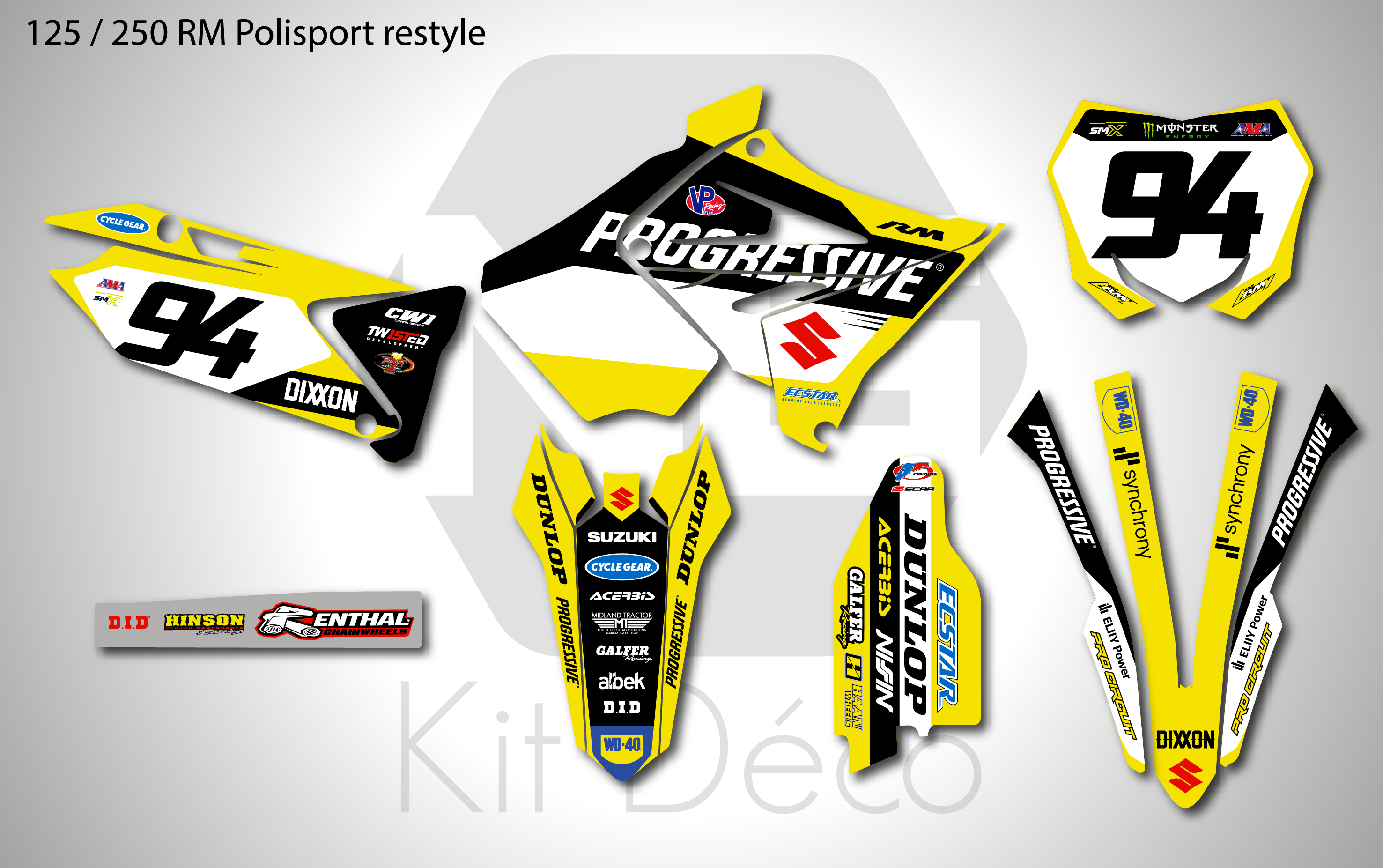 kit déco 125 250 rm polisport restyle suzuki ng motocross factoyr 2025 decals stickers graphics autocollant adhesifs