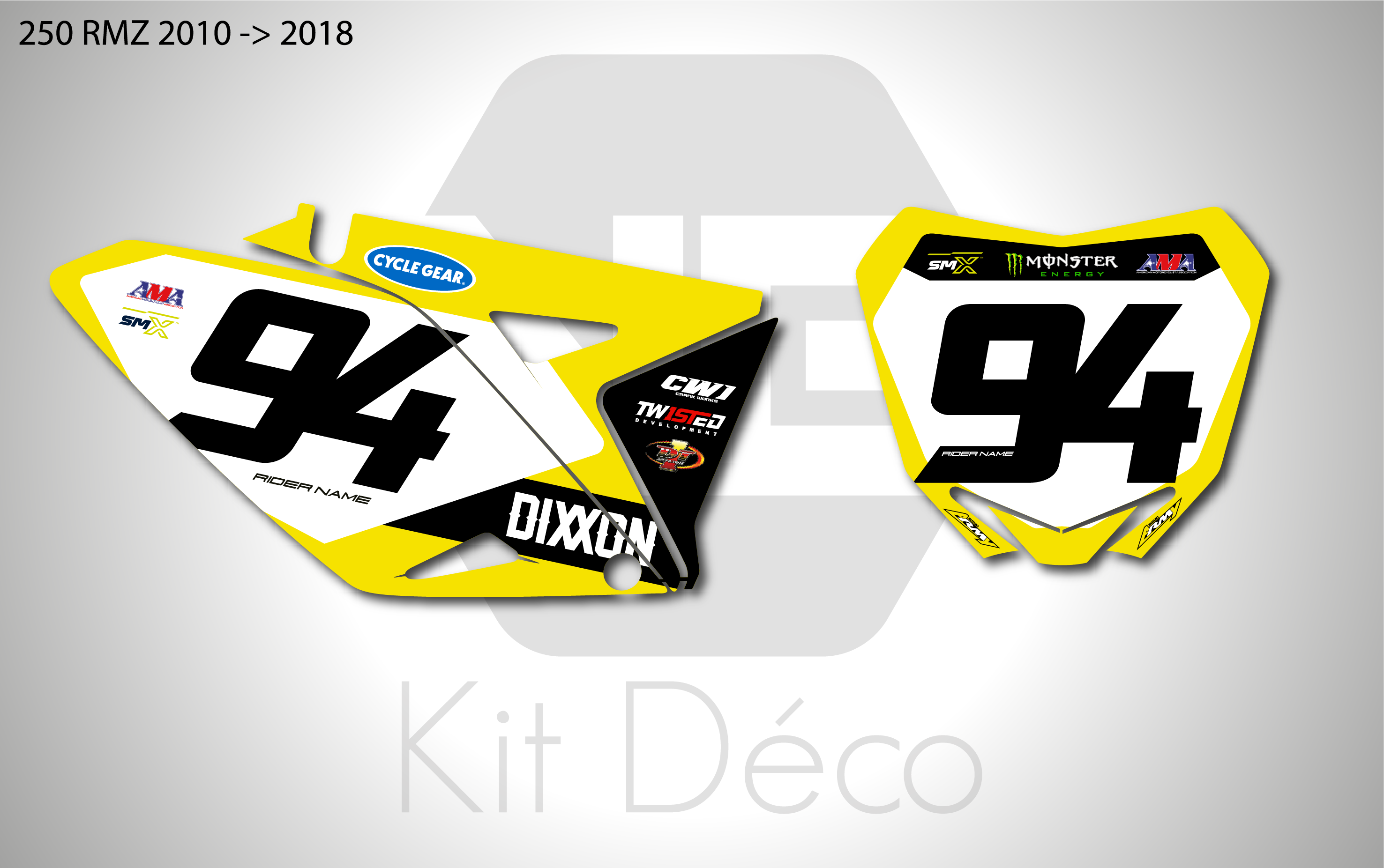 kit déco fond de plaques numéros suzuki 250 rmz 2010 2011 2012 2013 2014 2015 2016 2017 2018 ng factory 2025 mx decals stickers graphcis autocollant