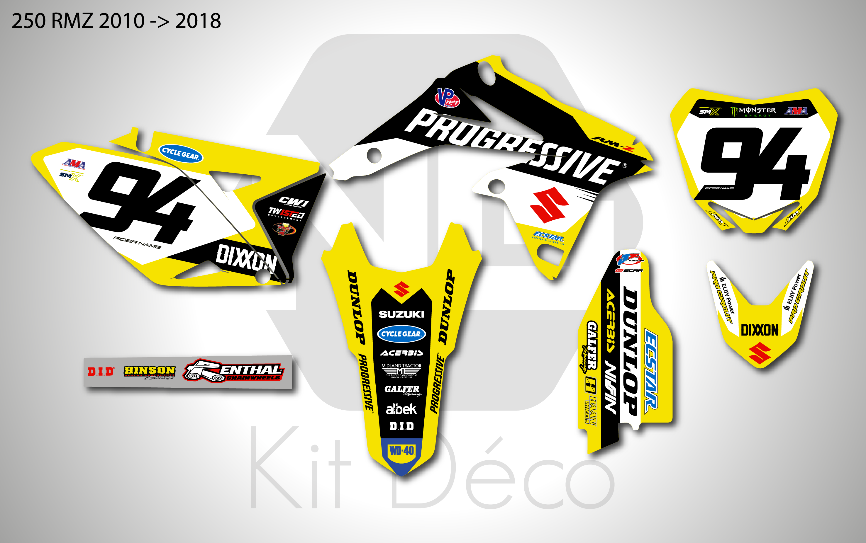 kit déco suzuki 250 rmz 2010 2011 2012 2013 2014 2015 2016 2017 2018 ng factory 2025 mx decals stickers graphcis autocollant