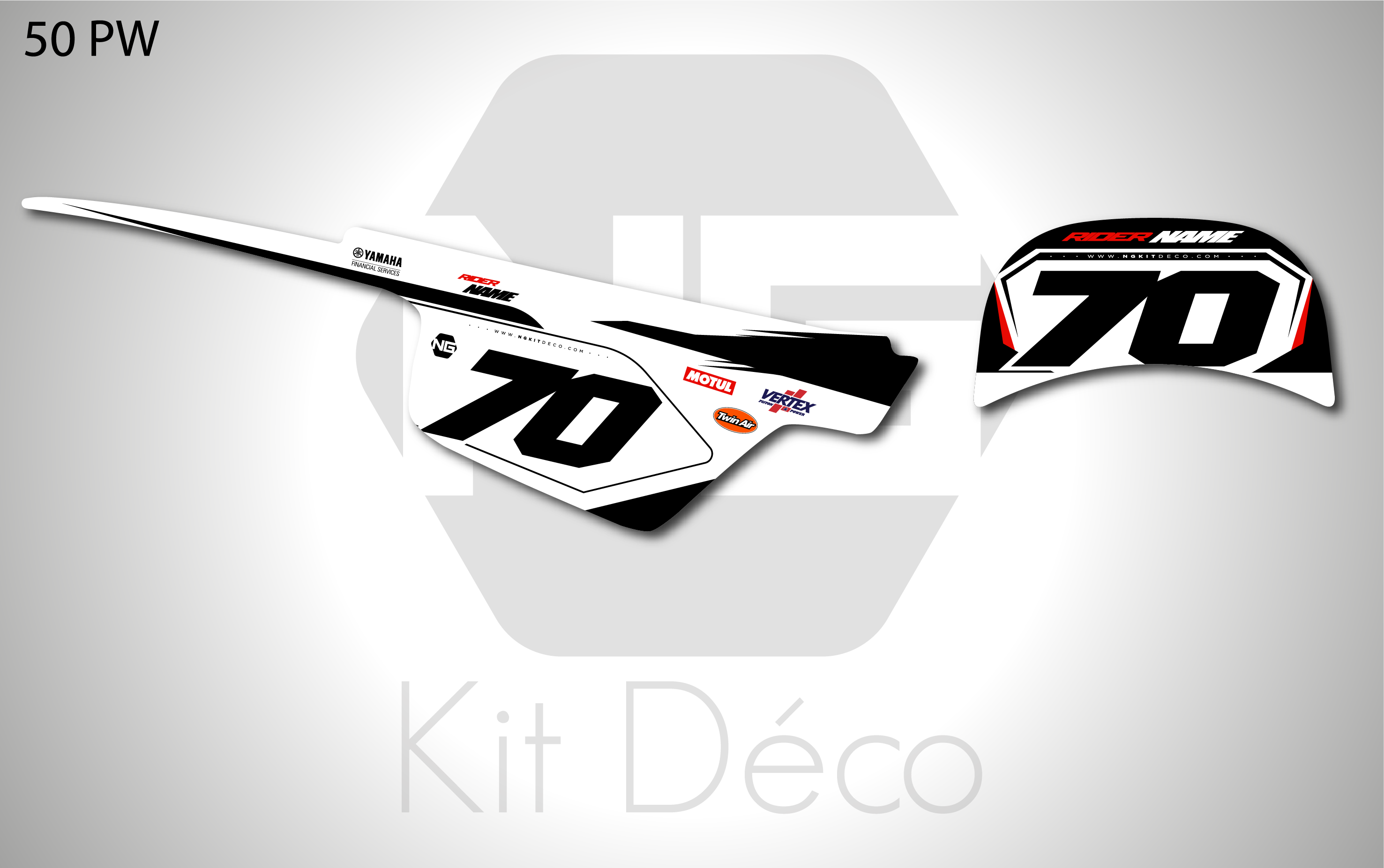 kit déco fond de plaques numéros yamaha 50 pw peewee motocross ng 70 th anniversary mx decals stickers graphics autocollant adhesifs