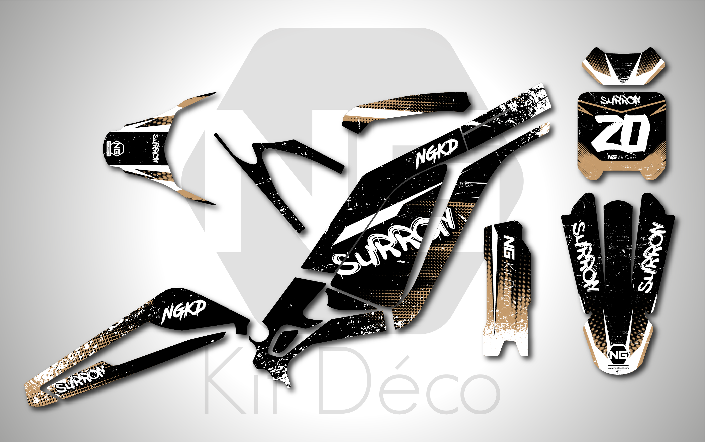 kit déco moto électrique sur ron suron ligt bee trash series sand 2026 ng decals stickers graphics autocollant adhésifs_Plan de travail 1