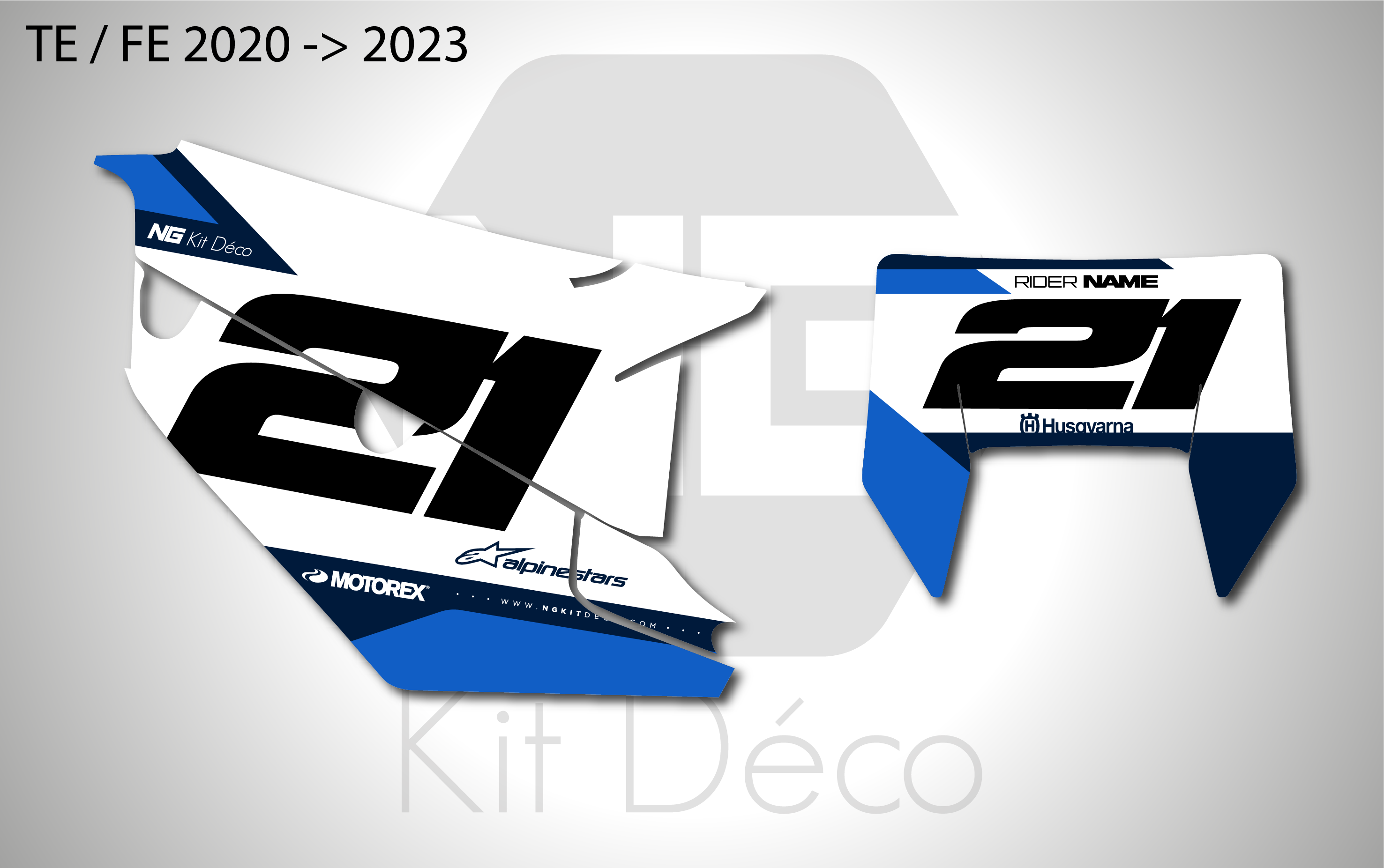 kit déco fond de plaque numéros husqvarna te fe 125 250 300 350 450 501 2020 2021 2022 2023 ng enduro oem origine originality 2026 bleu decals stickers graphics autocollant adhesifs