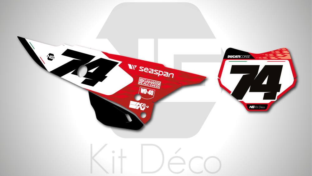 kit déco fond de plaques numéros ducati 450 desmo 2025 2026 ng race series séries motocross graphics autocollant decals stickers