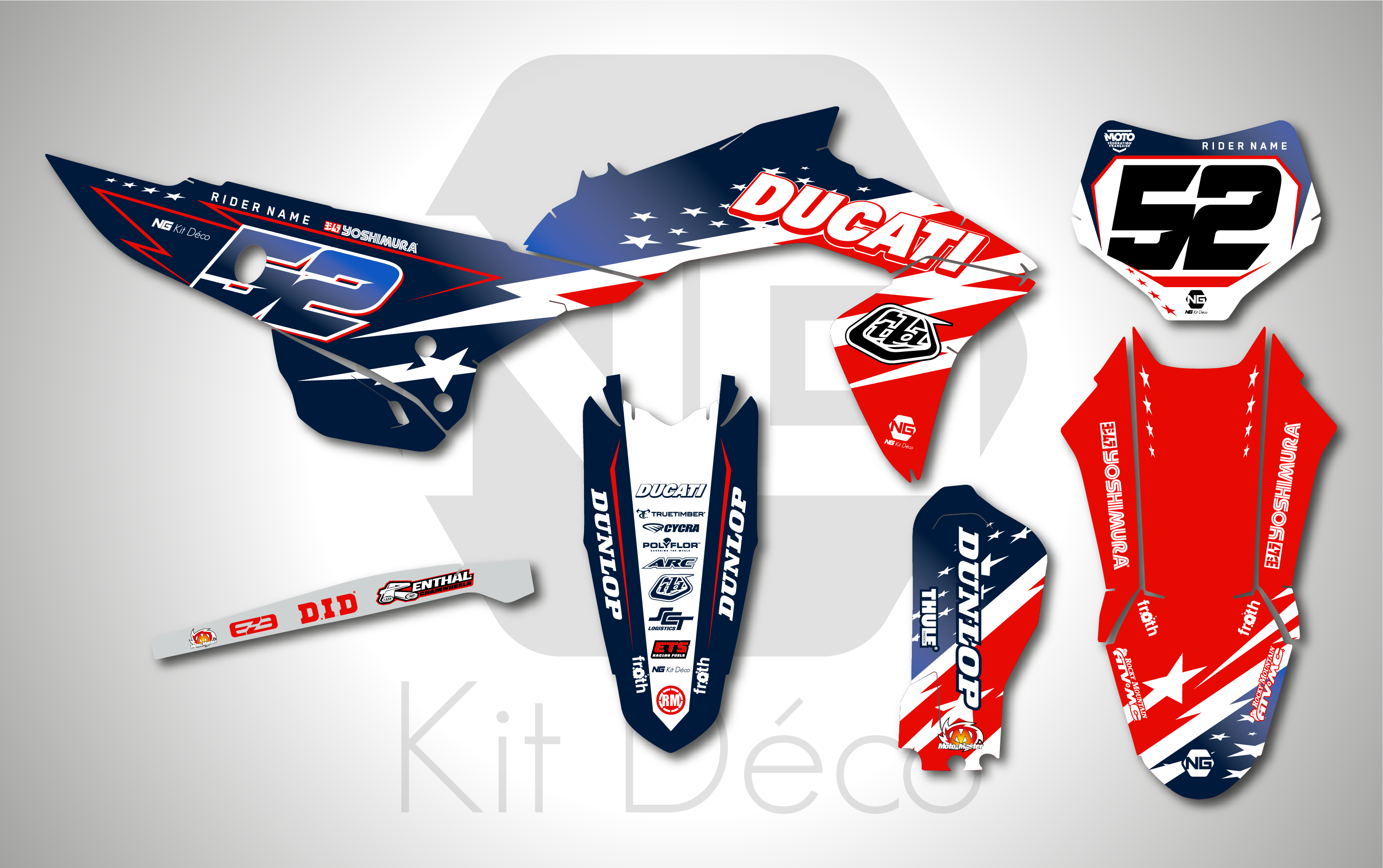 kit déco ducati 250 450 desmo 2025 2026 2027 ng américa usa séries motocross graphics autocollant decals stickers