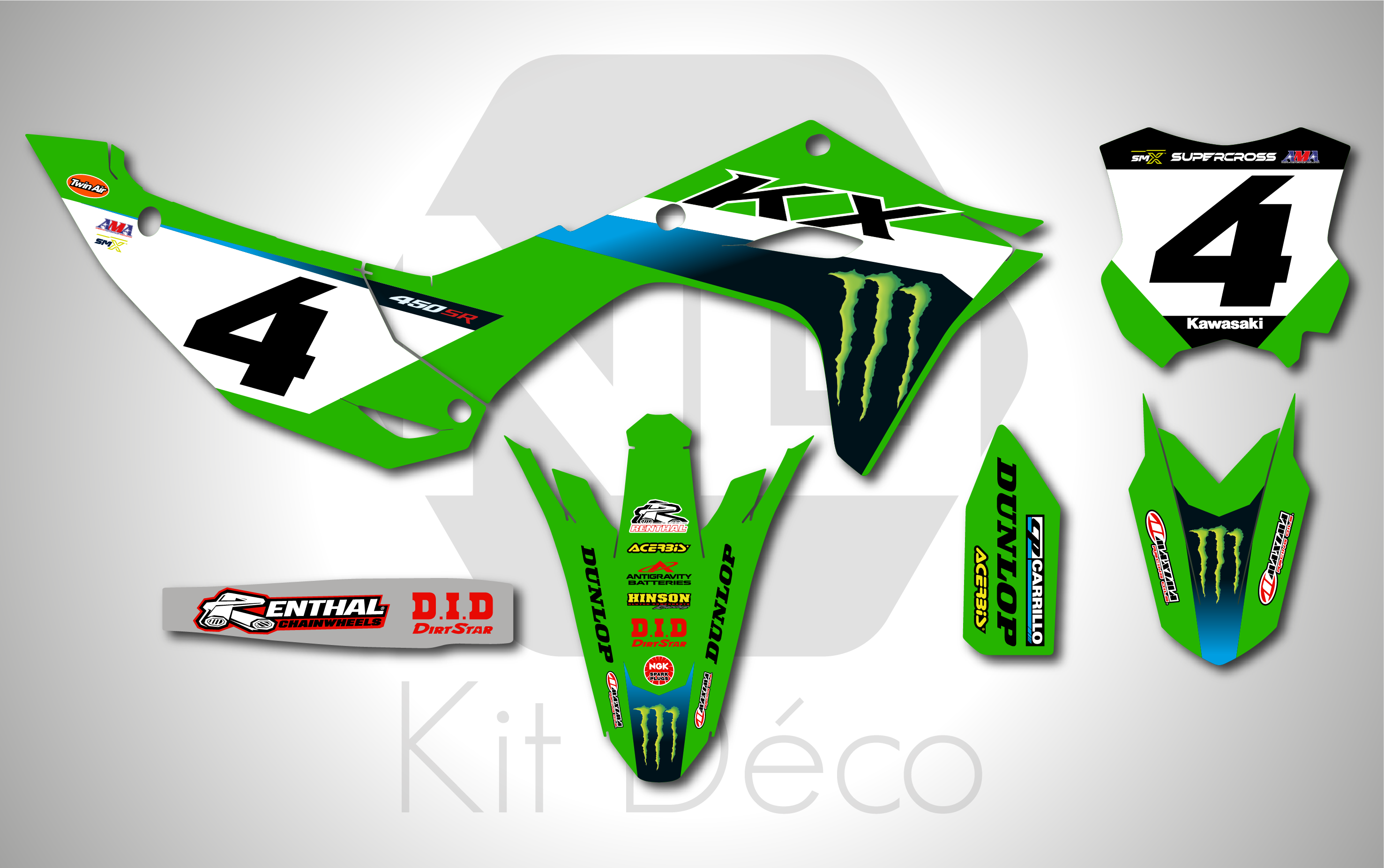 kit déco 450 250 kx kxf 2024 2025 2026 2027 kawasaki motocross ng factory 2026 sexton mx decals stickers graphics autocollant adhesifs