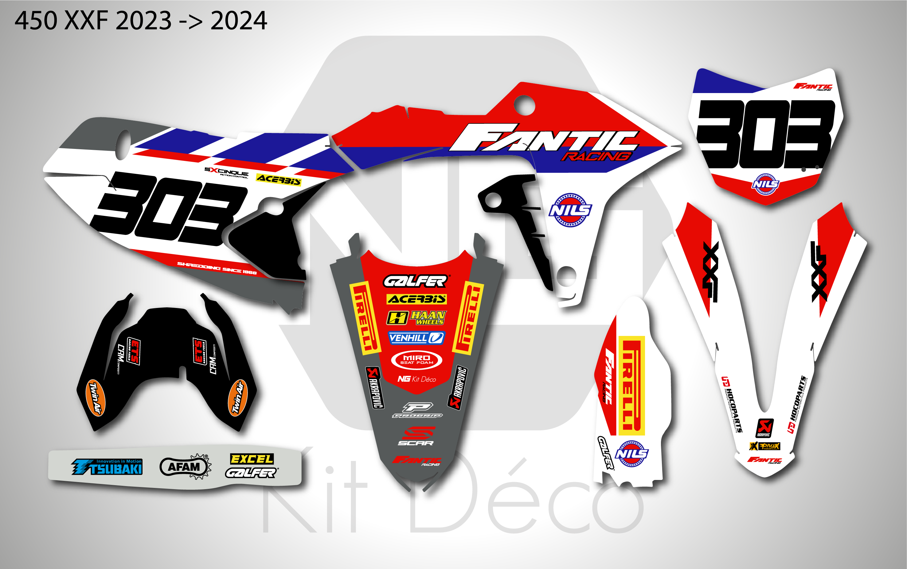 kit déco fantic 450 xxf 2023 2024 motocross ng factory team réplica series mxgp 2026 motocross mx decals stickers graphics autocollant adhesifs