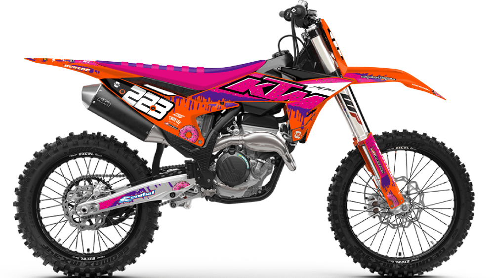 kit déco 50 65 85 125 150 250 300 350 450 sx sxf ktm 2025 2026 2027 motocross ng donuts series mx decals graphics stickers autocollant adhesifs visuel
