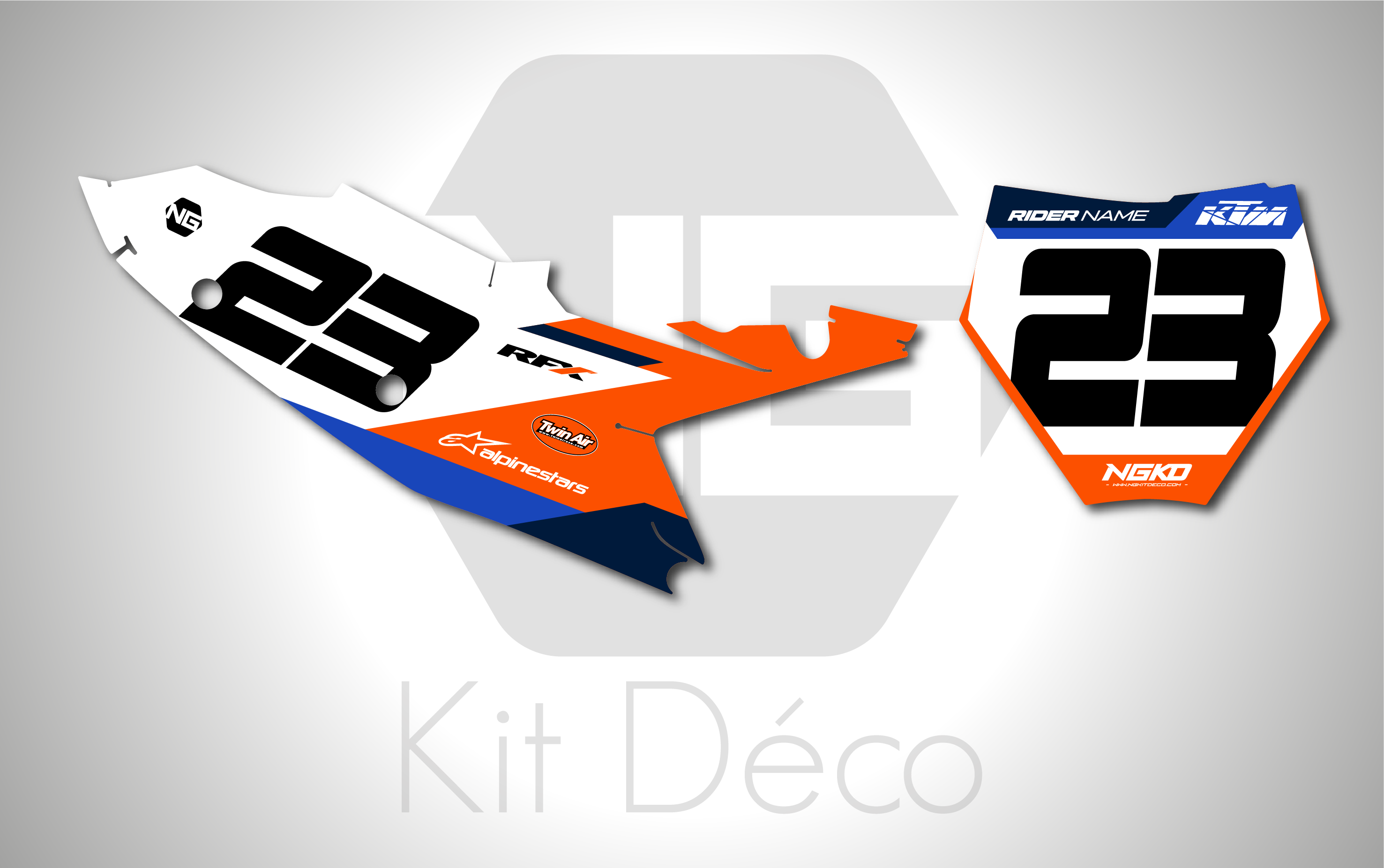 kit déco fond de plaques numéros 50 65 85 125 150 250 300 350 450 sx sxf ktm 2025 2026 2027 motocross ng bax series mx decals graphics stickers autocollant adhesifs