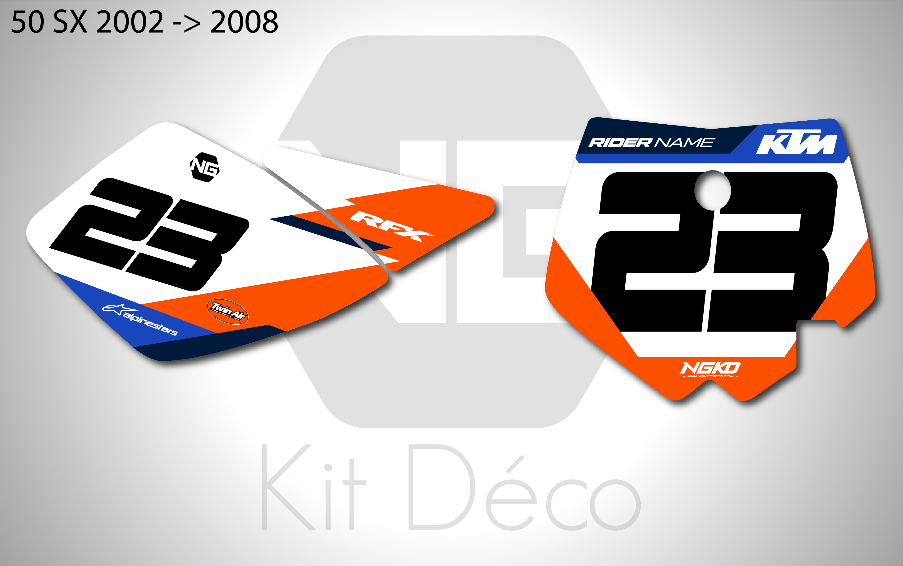 kit déco fond de plaques numéros 50 sx 2002 2003 2004 2005 2006 2007 2008 ktm motocross ng bax series motocross mx decals stickers graphics autocollant adhesifs