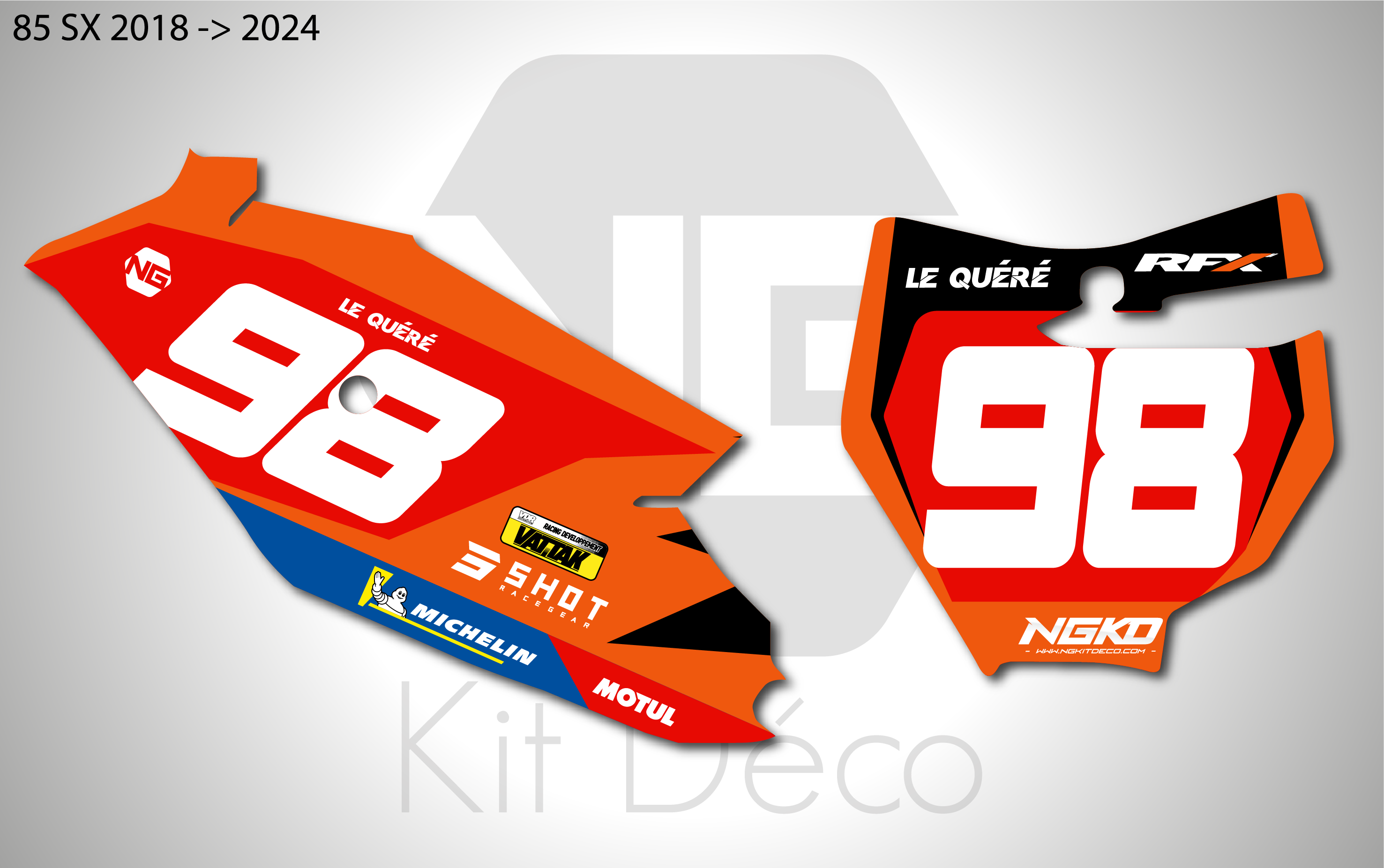 kit déco fond de plaques numéros 85 sx ktm 2018 2019 2020 2021 2022 2023 2024 ng motocross dafy enduro team 2026 mx decals stickers graphics autocollant adhesifs