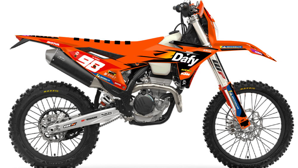 kit déco ktm 125 250 300 350 450 500 exc excf tpi xcw 2026 2027 enduro ng dafy enduro team le quere fourcher decals stickers graphics autocollant adhesifs visuel