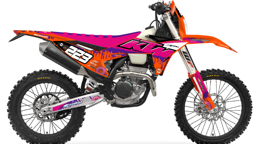 kit déco ktm 125 250 300 350 450 500 exc excf tpi xcw 2026 2027 enduro ng donuts séries decals stickers graphics autocollant adhesifs visuel