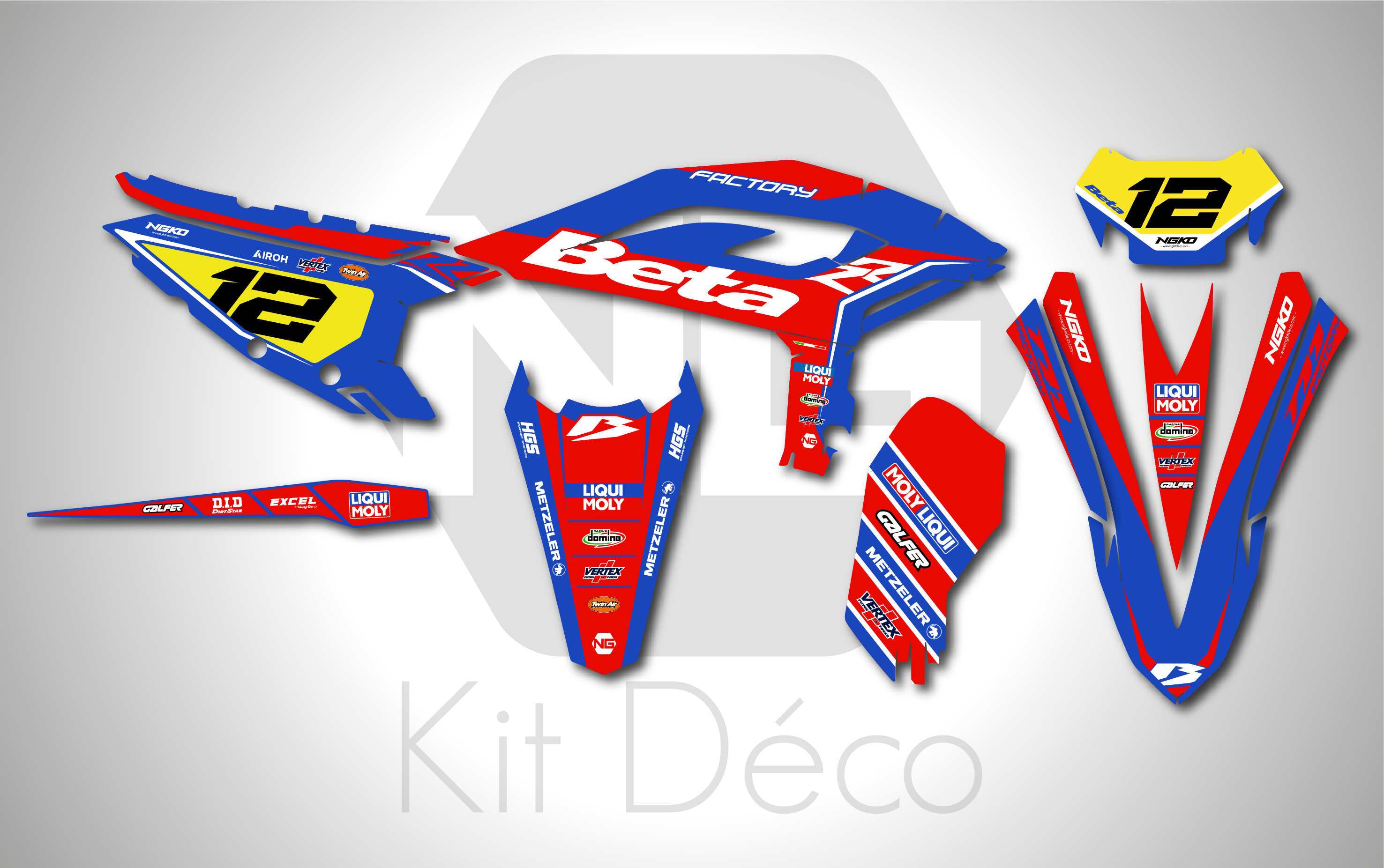 kit déco 125 200 250 300 350 390 430 480 beta rr x pro 2025 2026 2027 ng factory team 2026 enduro decals stickers graphcis autocollant adhesifs