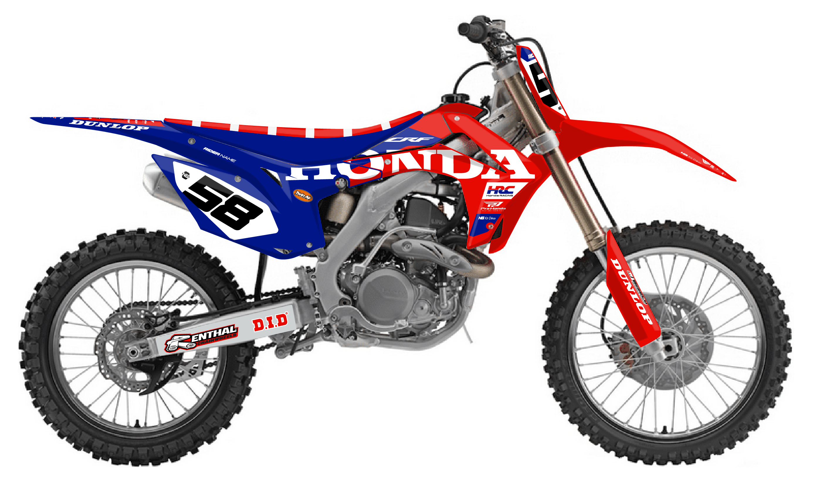 kit déco 250 450 crf 2013 2014 2015 2016 2017 honda ng motocross factory hrc 2026 rouge bleu blanc mx decals stickers graphics autocollant adhesifs visuel
