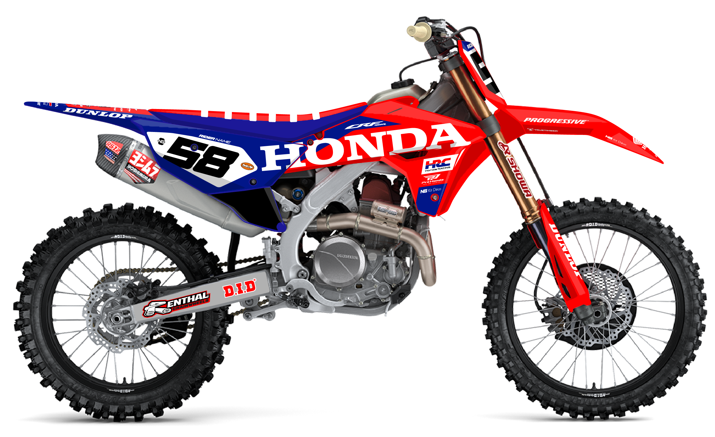 kit déco 250 450 crf 2027 2028 honda motocross ng factory hrc 2026 2 rougel bleu blanc mx decals graphics stickers autocollant adhesifs visuel