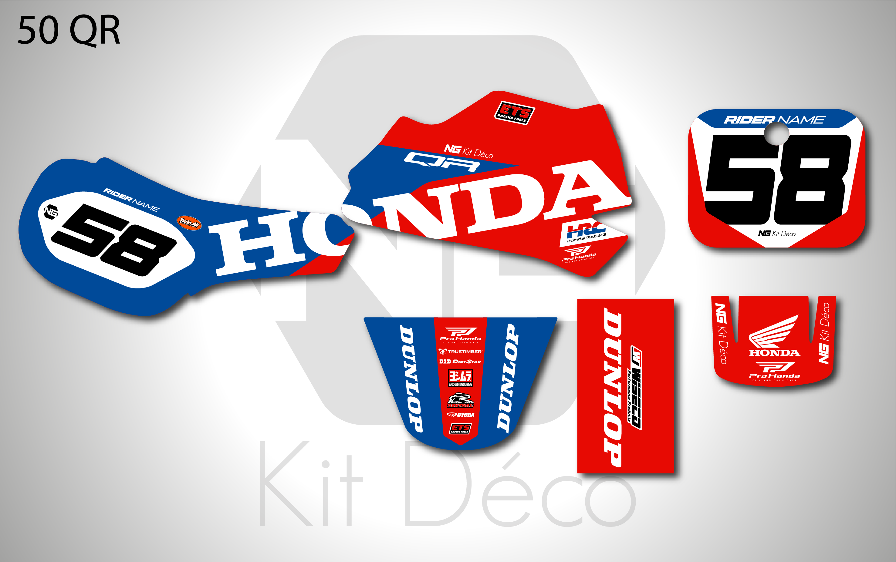 kit déco honda 50 qr motocross ng factory hrc mxgp 2026 mx decals stickers graphics autocollant adhesifs