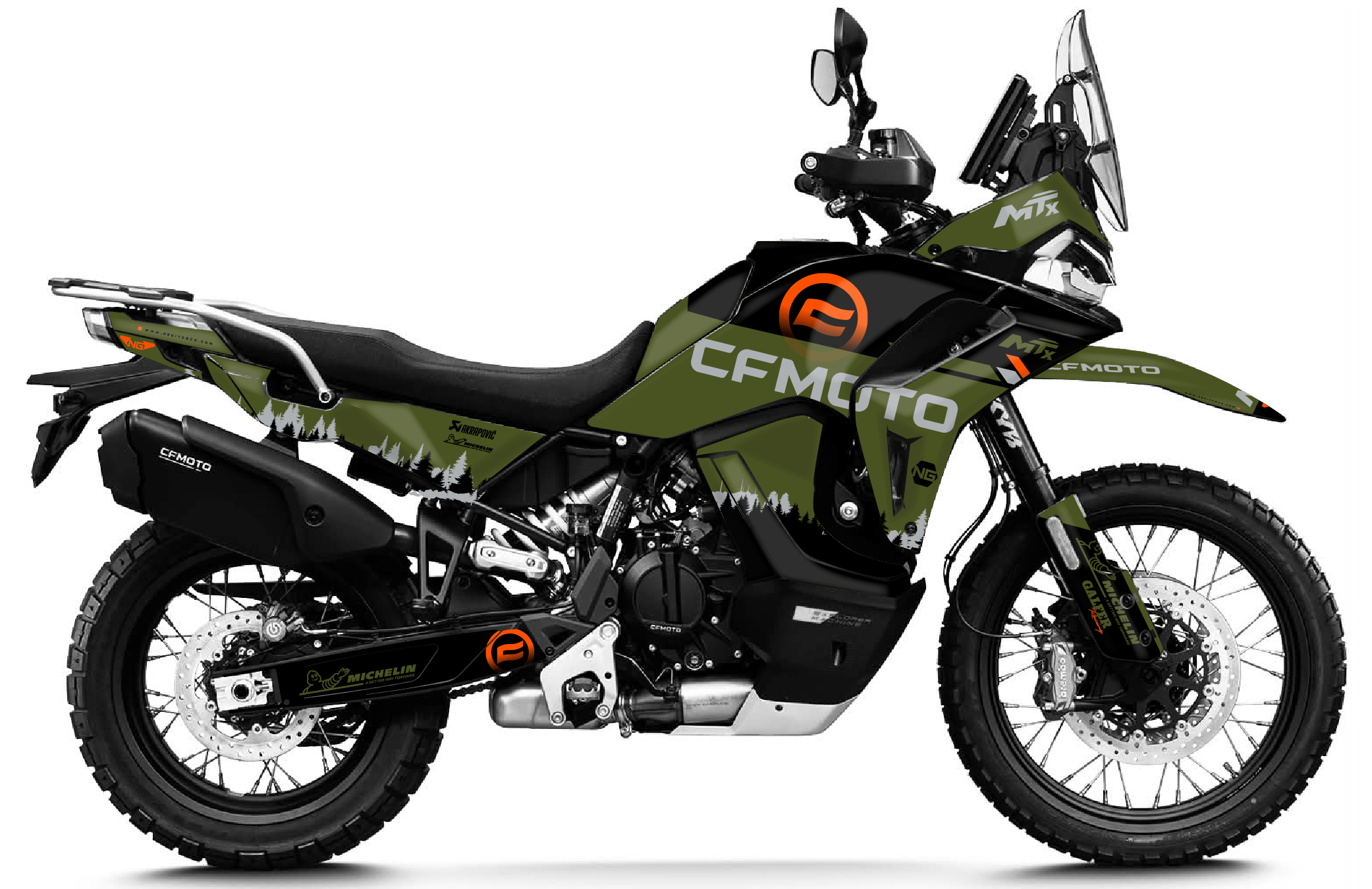 kit déco cf moto cfmoto 1000 mtx 1000mtx 2026 2027 trail ng fir séries decals stickers adventure graphics autocollant adhesifs kaki visuel