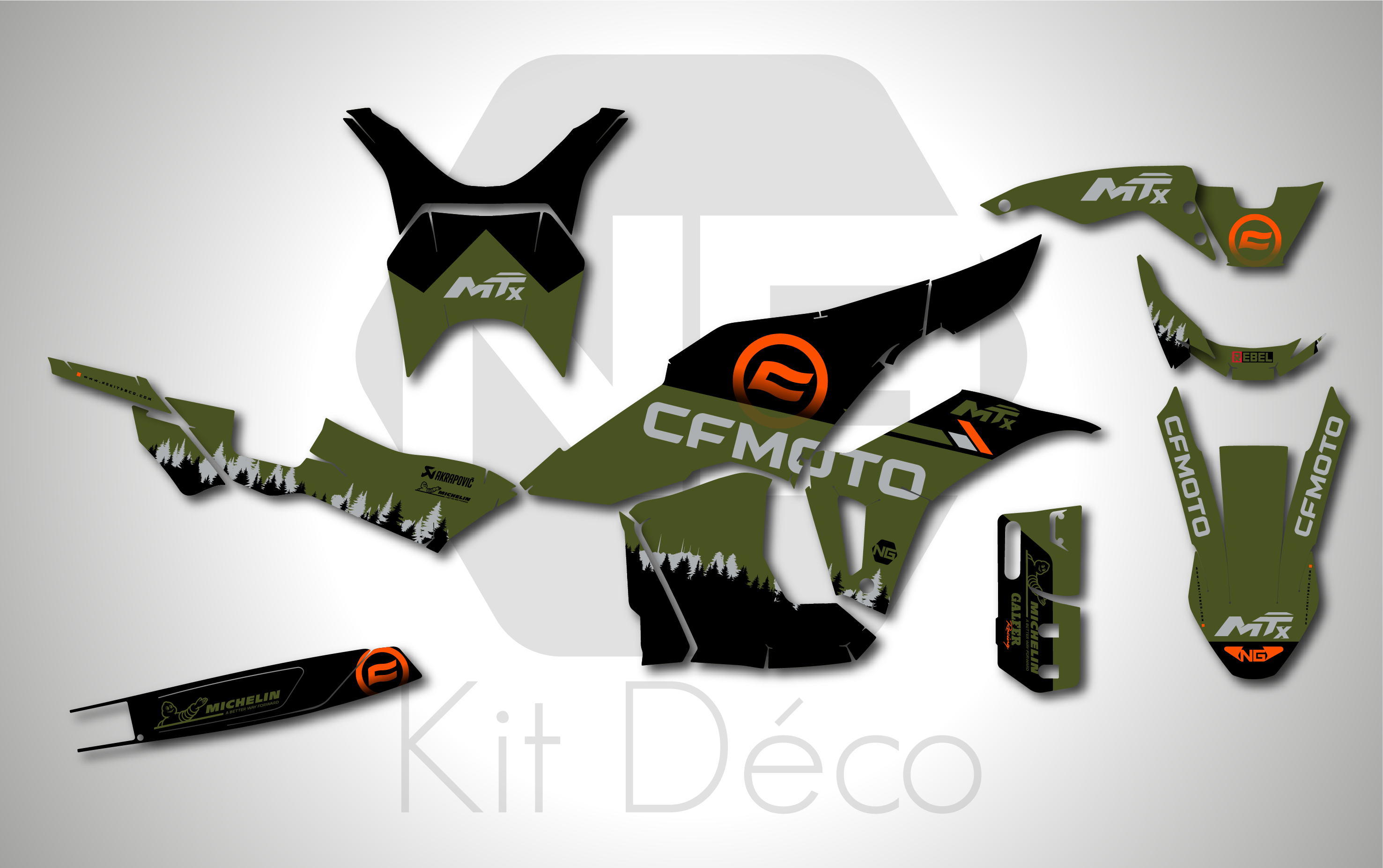 kit déco cf moto cfmoto 1000 mtx 1000mtx 2026 2027 trail ng fir séries decals stickers adventure graphics autocollant adhesifs kaki