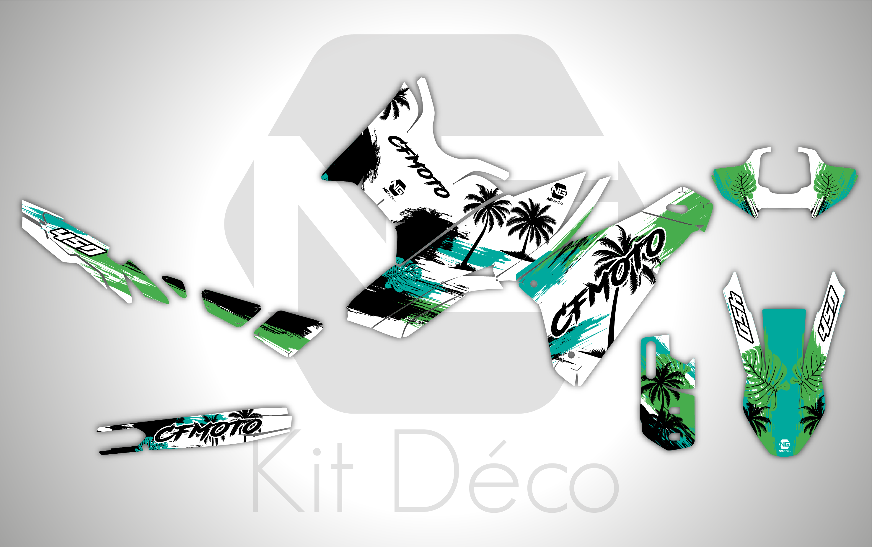 kit déco cf moto cfmoto 450 mt 450mt trail ng palm séries decals stickers adventure graphics autocollant adhesifs vert