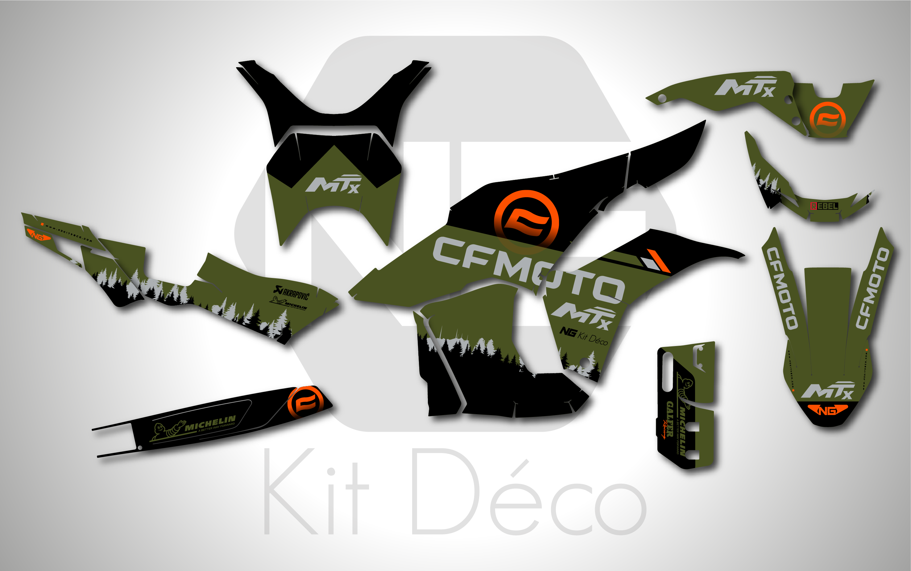 kit déco cf moto cfmoto 800 mtx 800mtx 2025 2026 2027 trail ng fir séries decals stickers adventure graphics autocollant adhesifs kaki