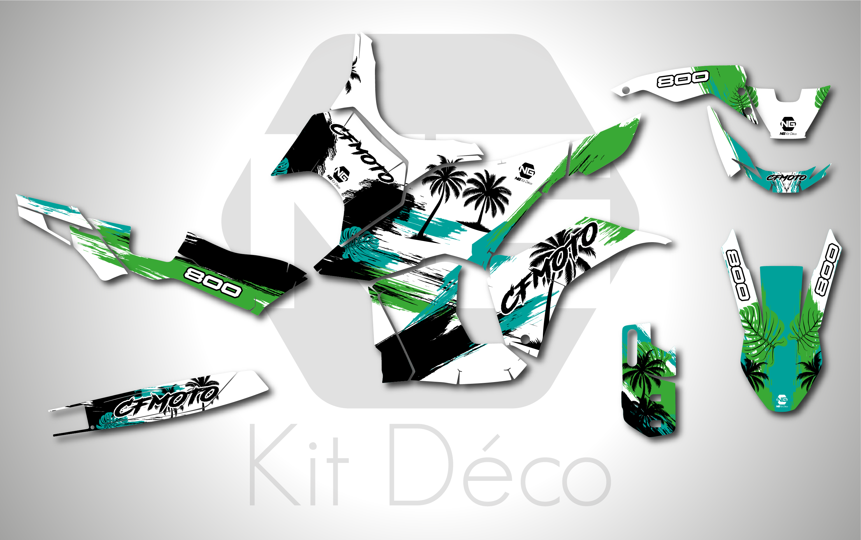 kit déco cf moto cfmoto 800 mtx 800mtx 2025 2026 2027 trail ng palm palmier séries decals stickers adventure graphics autocollant adhesifs vert