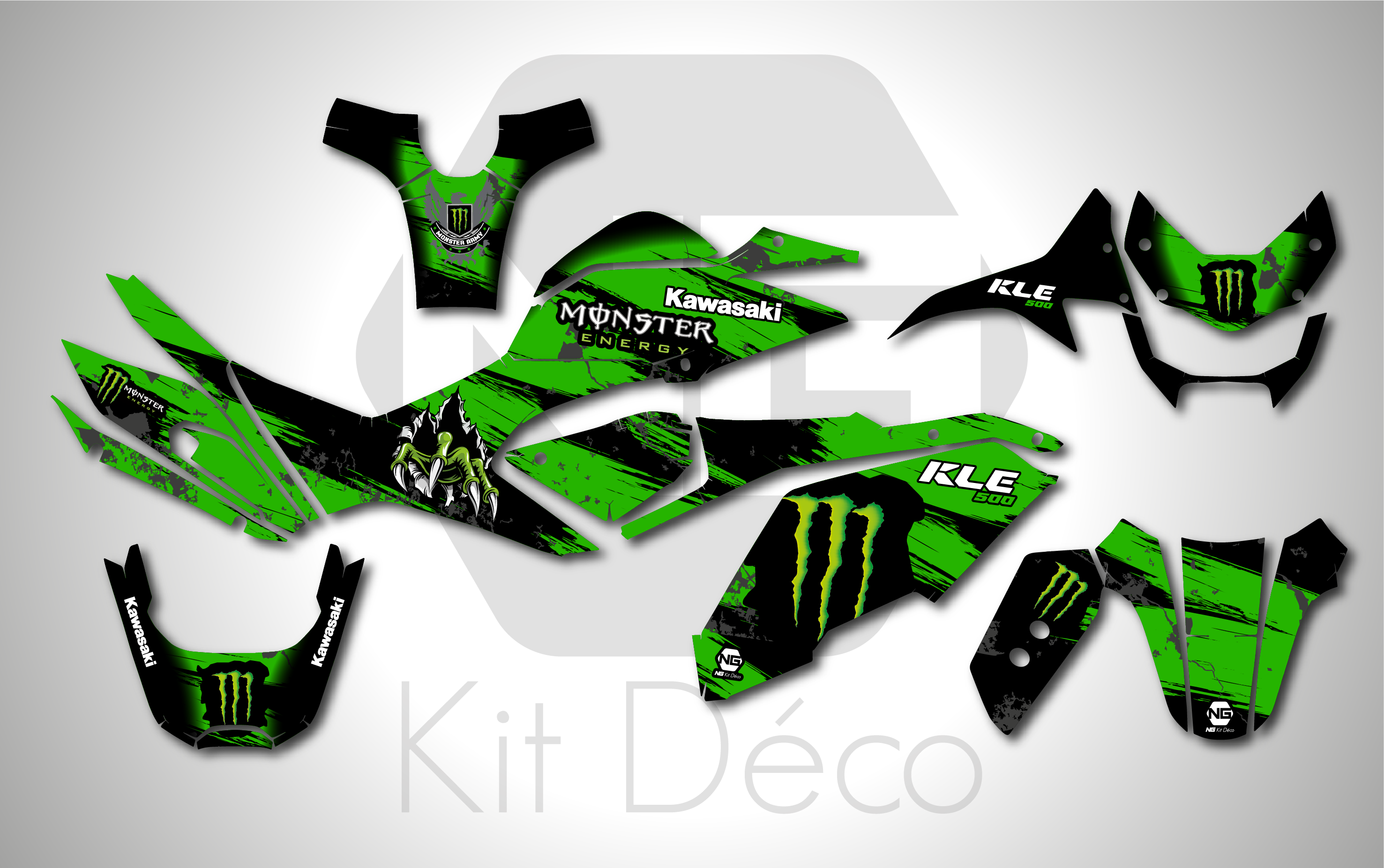 kit déco kawasaki 500 kle 500kle 2026 2027 trail ng monster energy decals stickers adventure graphics autocollant adhesifs