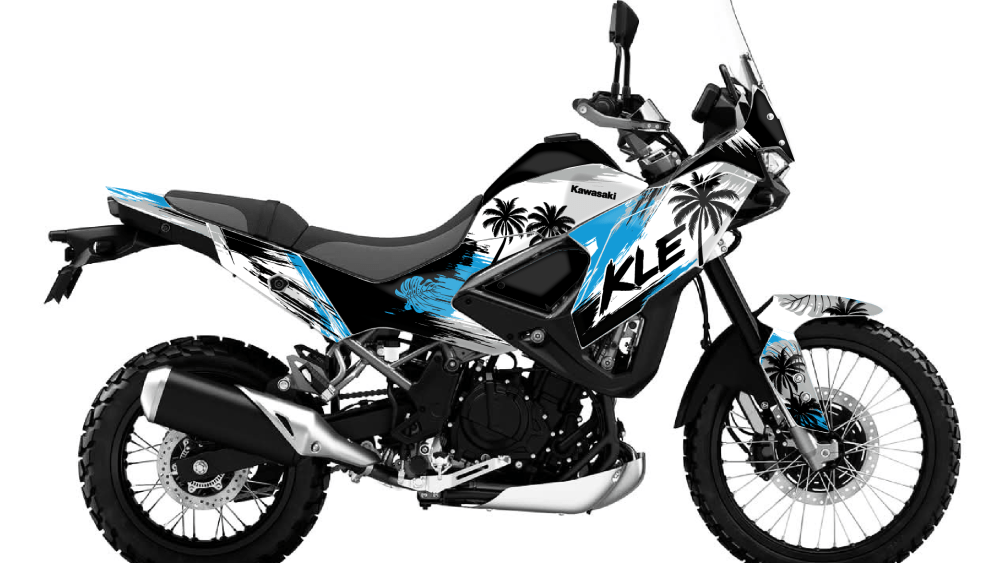 kit déco kawasaki 500 kle 500kle 2026 2027 trail ng palm séries decals stickers adventure graphics autocollant adhesifs visuel bleu