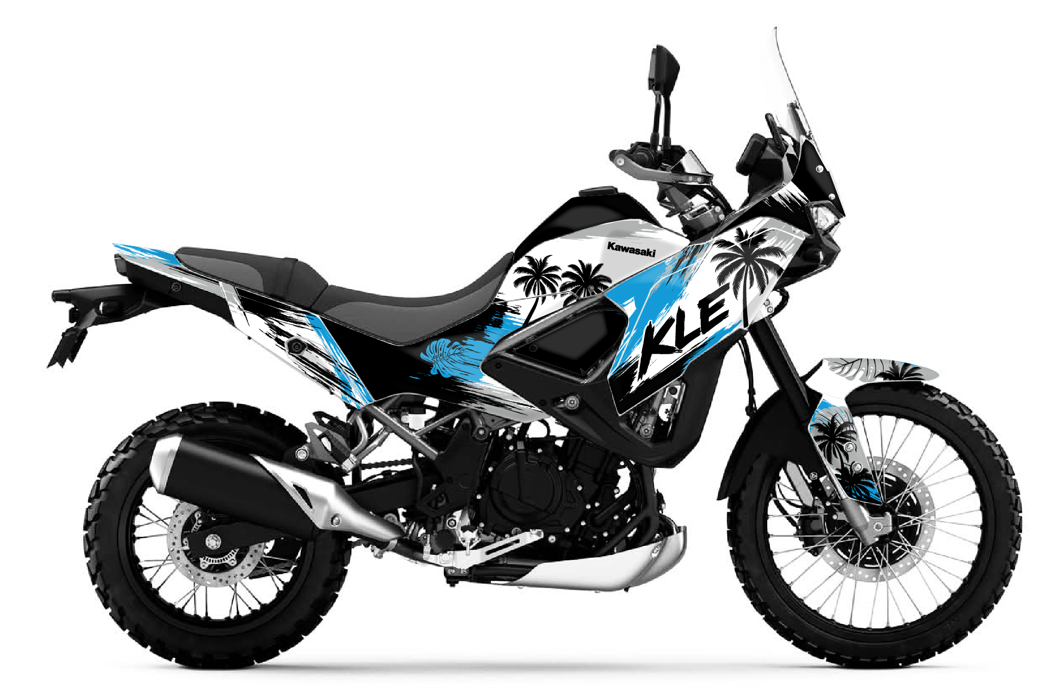 kit déco kawasaki 500 kle 500kle 2026 2027 trail ng palm séries decals stickers adventure graphics autocollant adhesifs visuel bleu