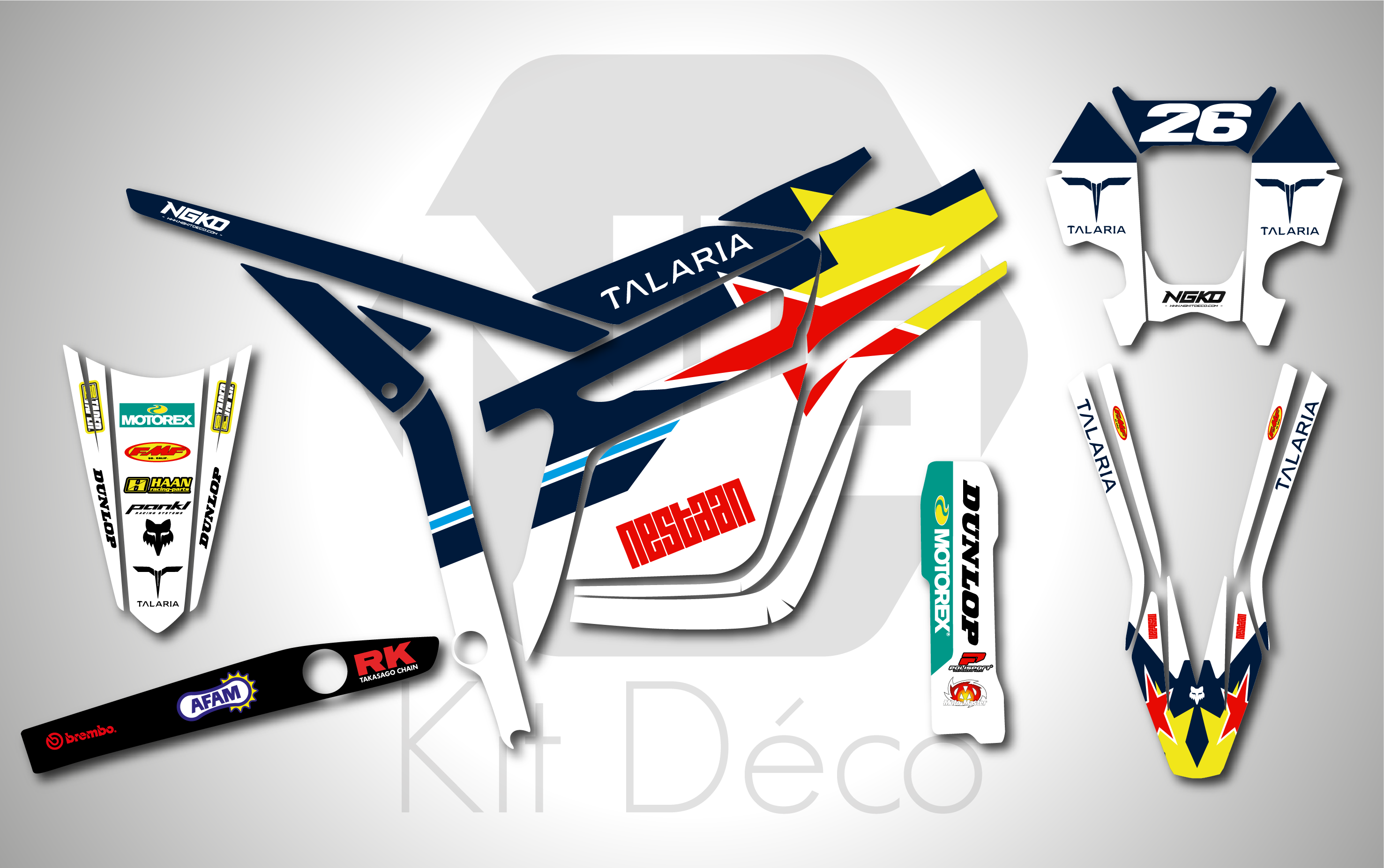 kit déco moto électrique talaria komodo off road husqvarna mxgp réplica facto 2026 ng decals stickers graphics autocollant adhésifs